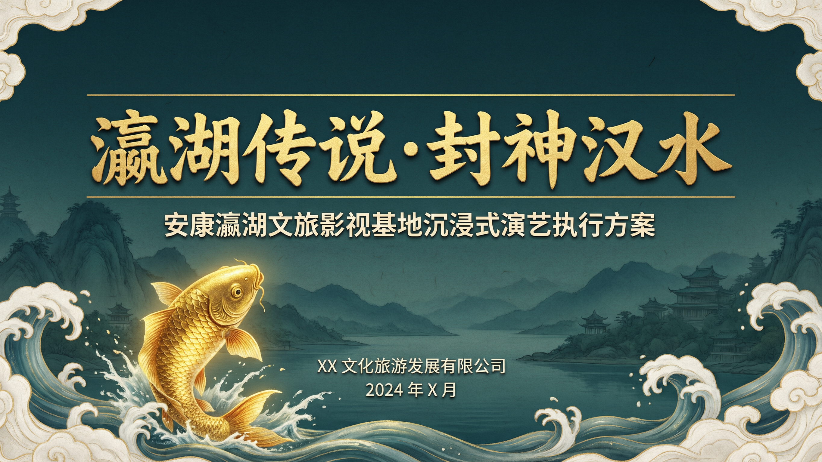 安康瀛湖文旅演艺方案PPT封面，主题：瀛湖传说·封神汉水，副标… - 图片创意预览