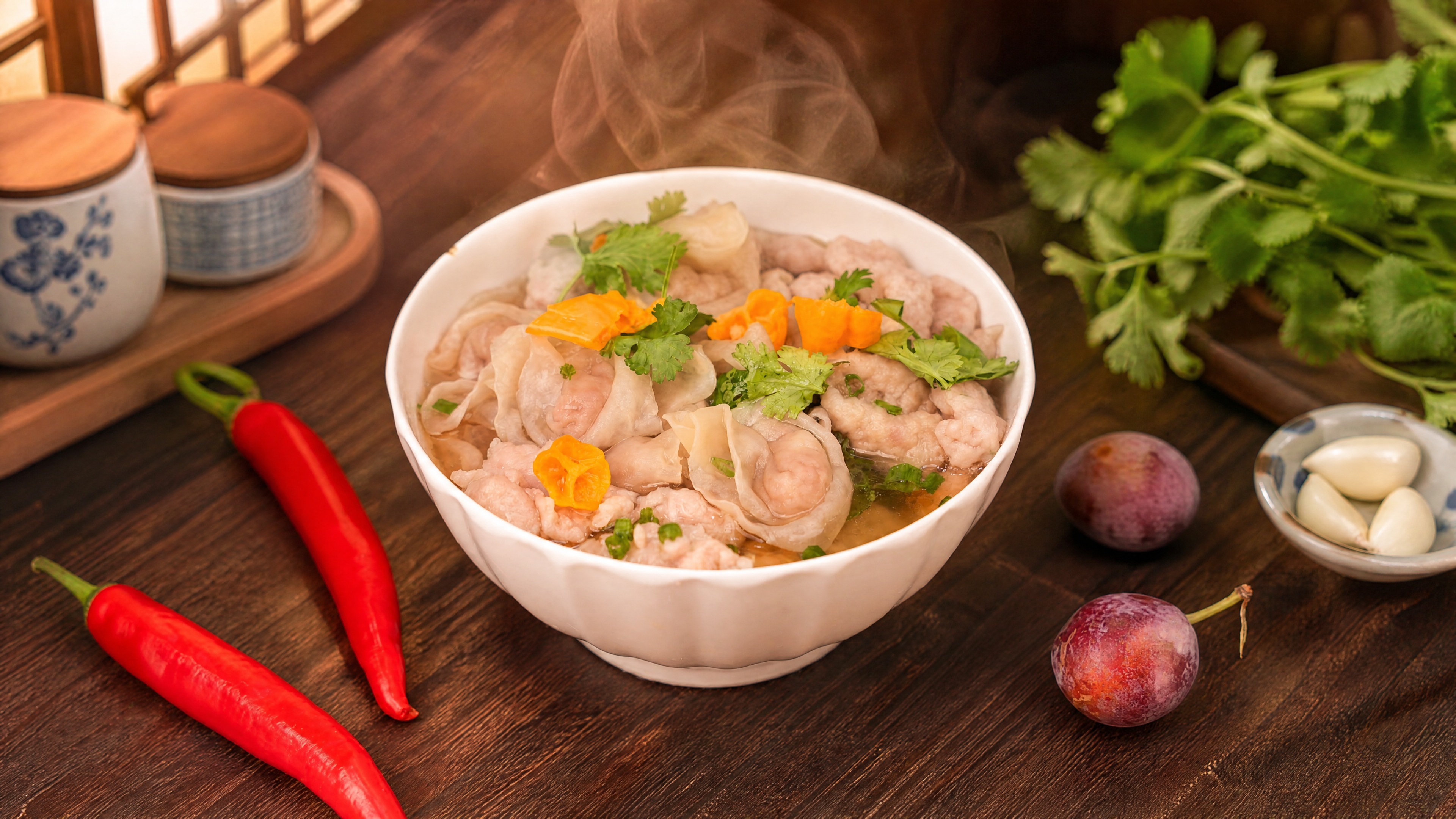 肉片肉燕汤碗严格参照上传产品图，完整保留碗的造型、汤品、肉片、… - 图片创意预览