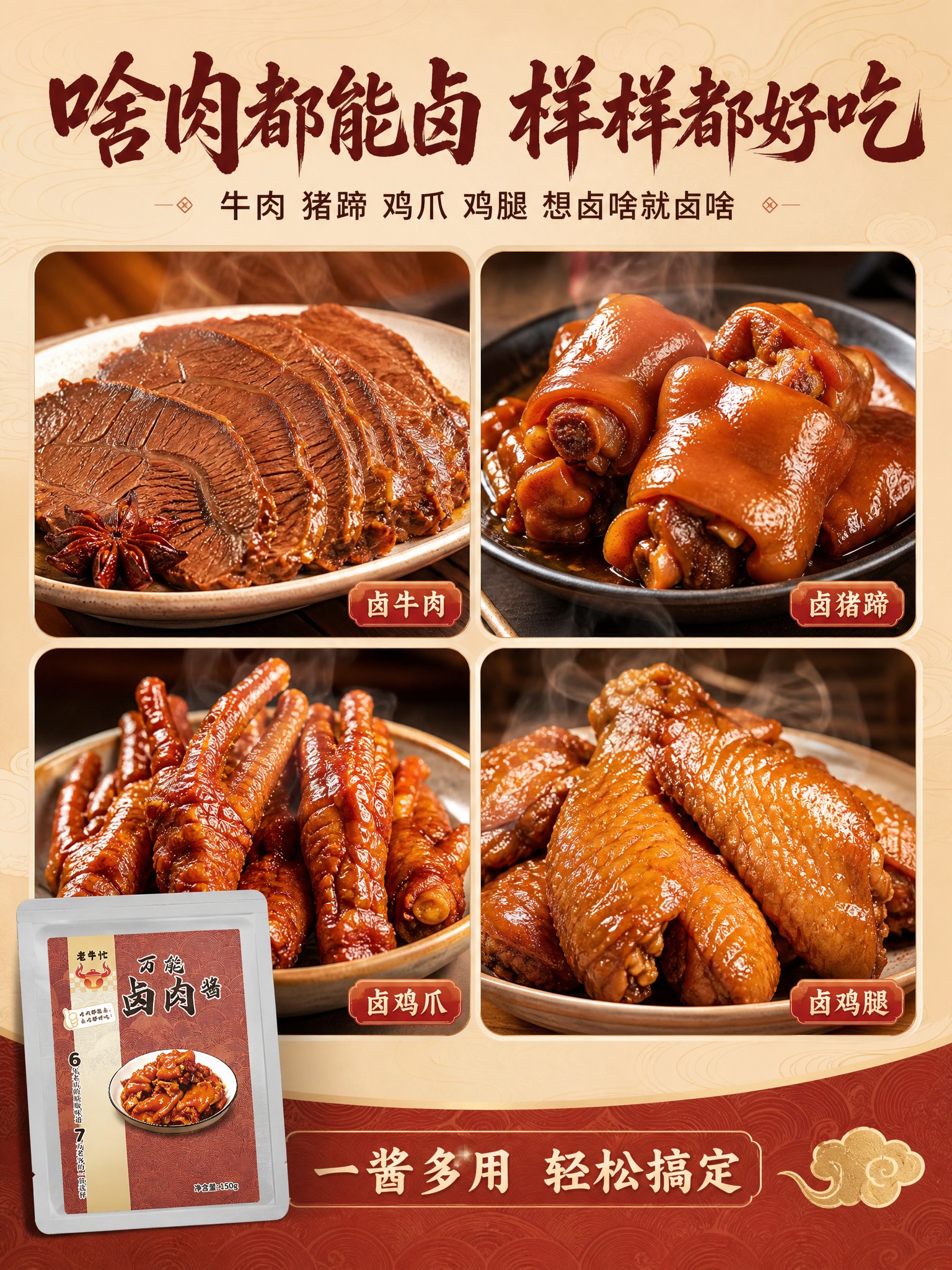 [商品] 使用【图1】老牛忙万能卤肉酱袋装产品；保留所有包装原… - 图片创意预览