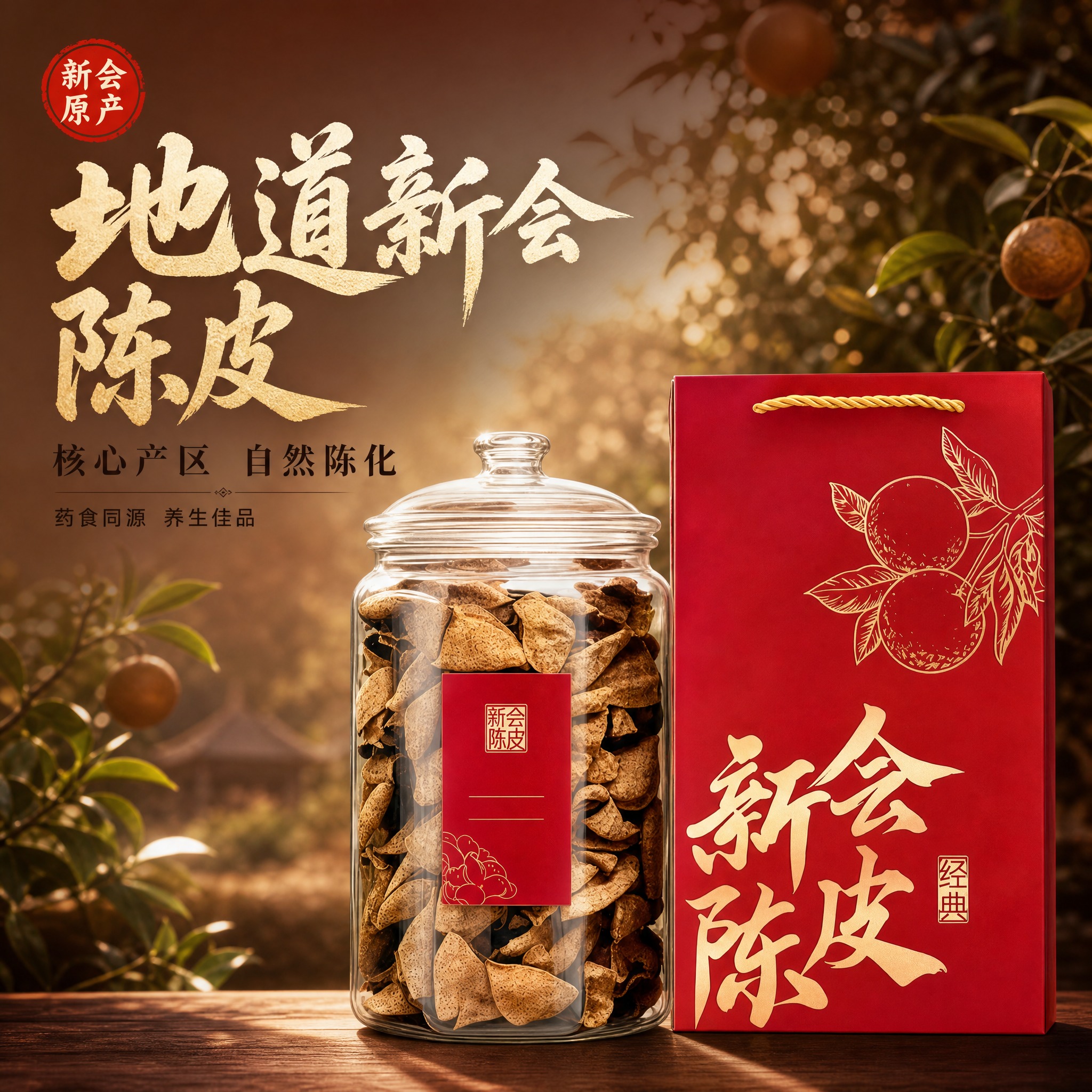 [主图-1] 主题：新会陈皮礼盒首图，突出地道新会原产核心产区… - 图片创意预览