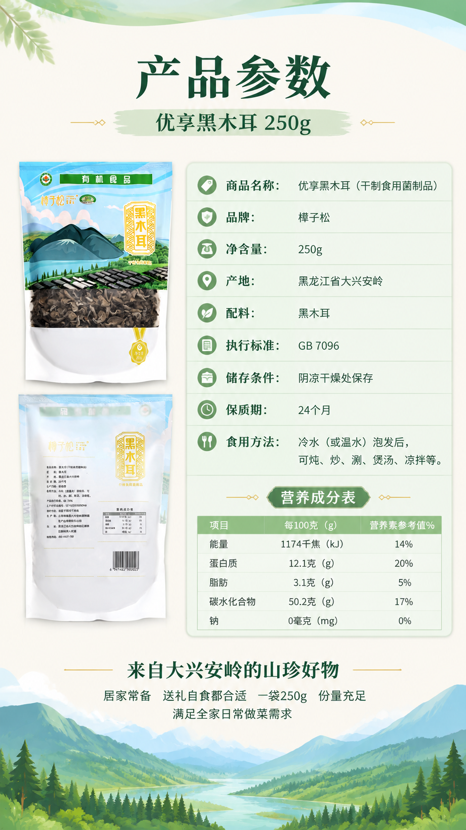 [商品] 使用【图1】优享黑木耳250g袋装正面图 + 【图2… - 图片创意预览