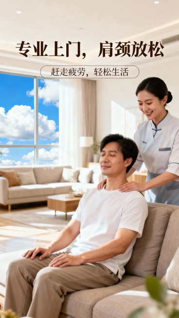 生成50张上门推拿按摩的图文，图片加入一些文字预览效果