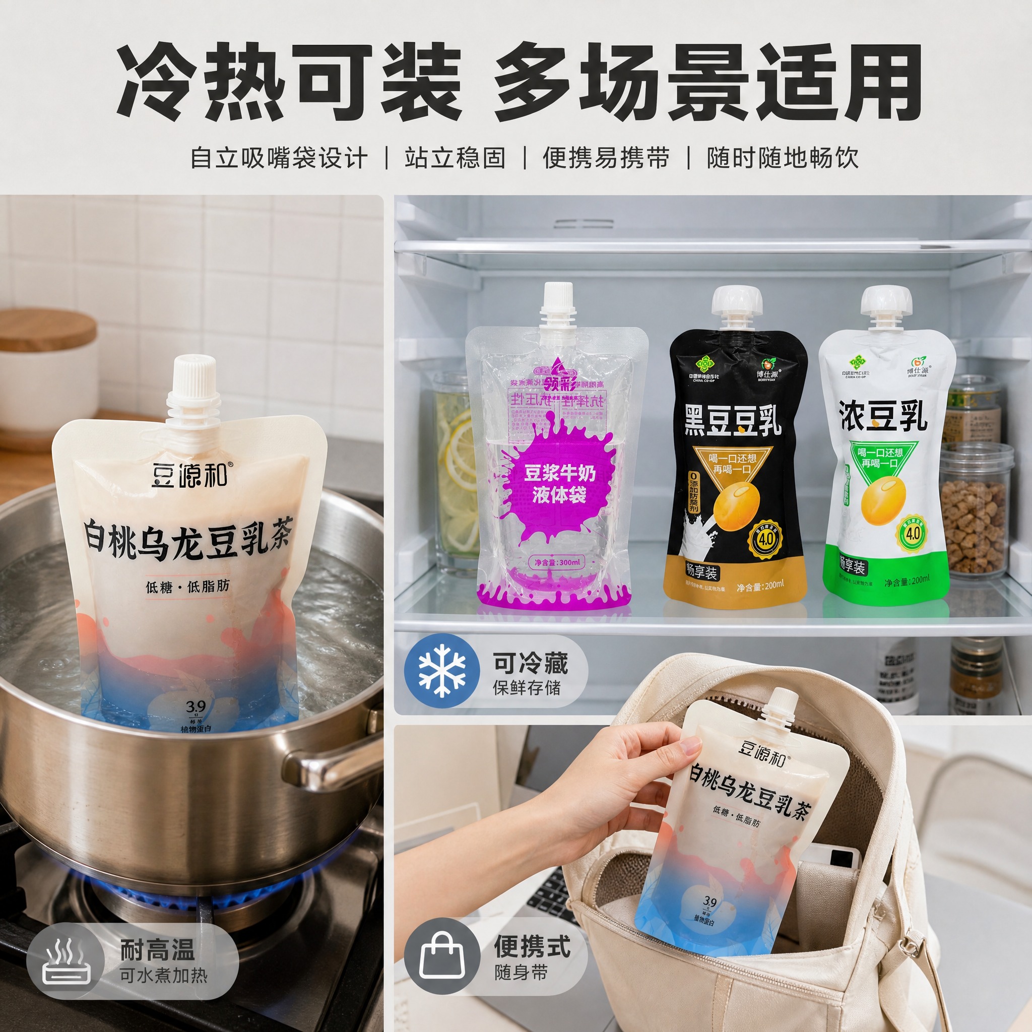 [主图-4] 主题：冷热两用与多场景适用，展示耐高温可水煮、可… - 图片创意预览