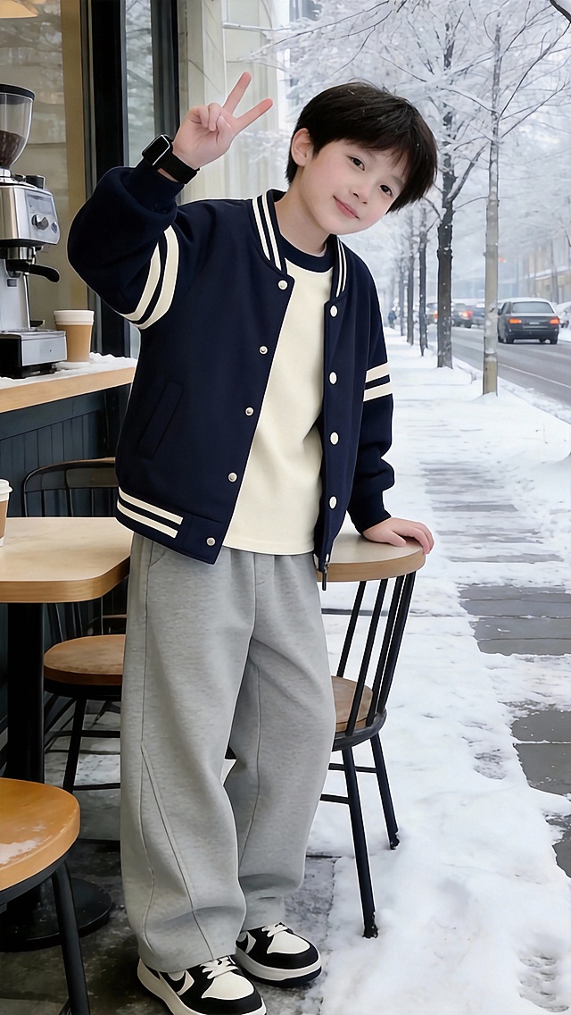 用图1的衣服和裤子替换图的2的人物穿的衣服裤子，保留原场景光影，保持图2的人物的五官和发型不变，图片宽高尺寸不变，背景不变，鞋子不变，人物姿势不变，保持图1的衣服和裤子的款式和颜色不变