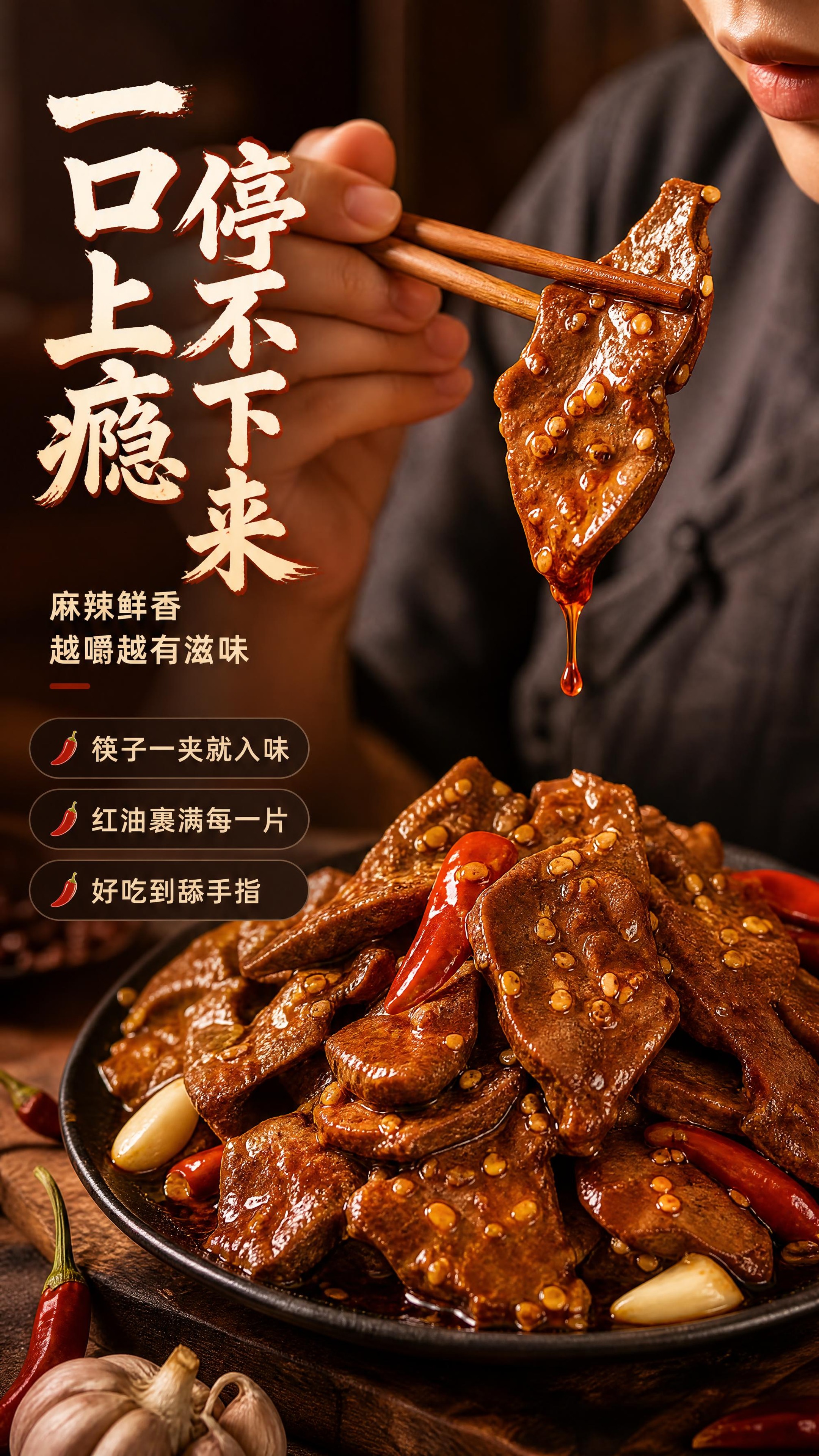 [商品] 使用【图1】麻辣卤猪肝；保留猪肝切片形态、深棕红油色… - 图片创意预览