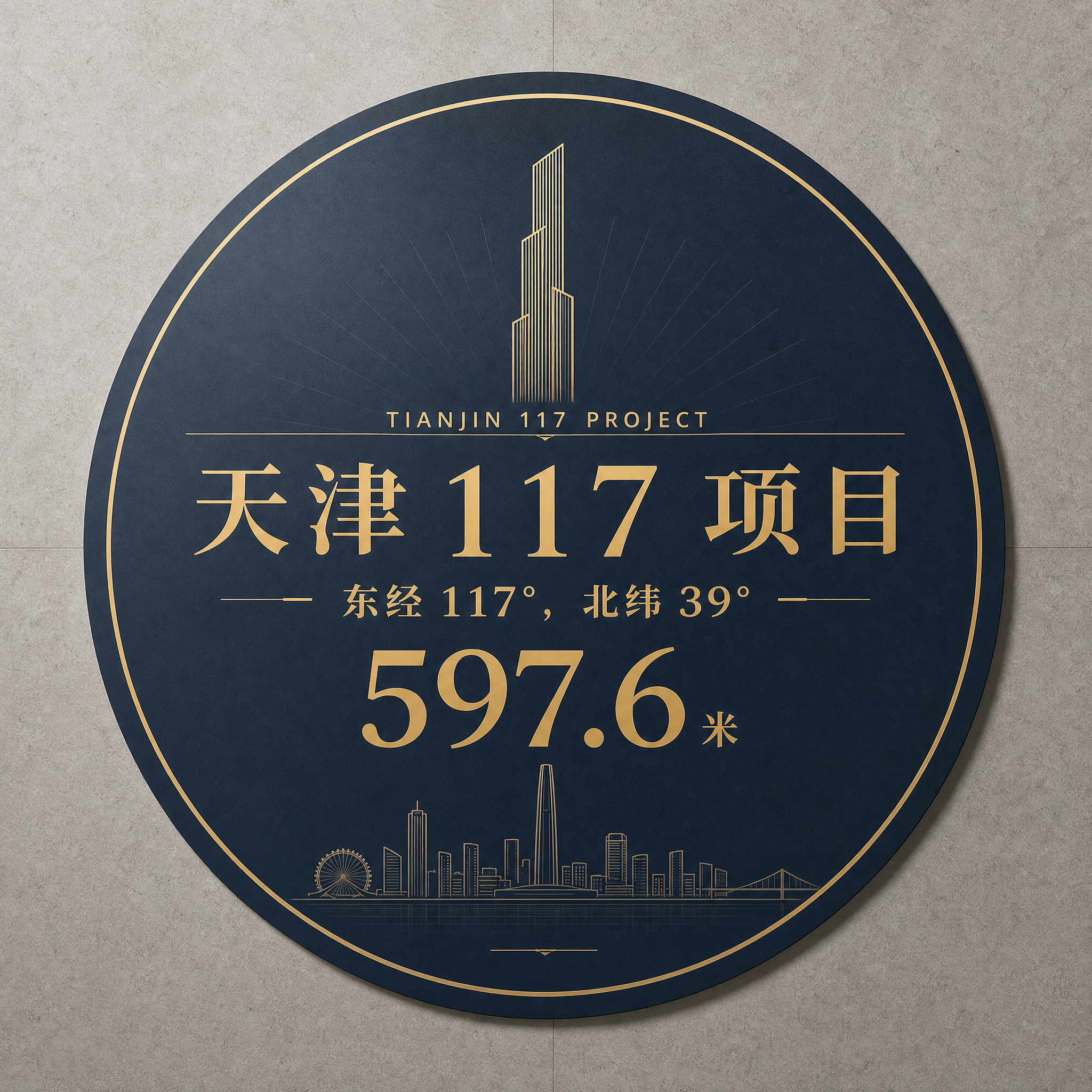 为天津117项目领导合影重新设计简约大气圆形地贴，全新排版设计… - 图片创意预览