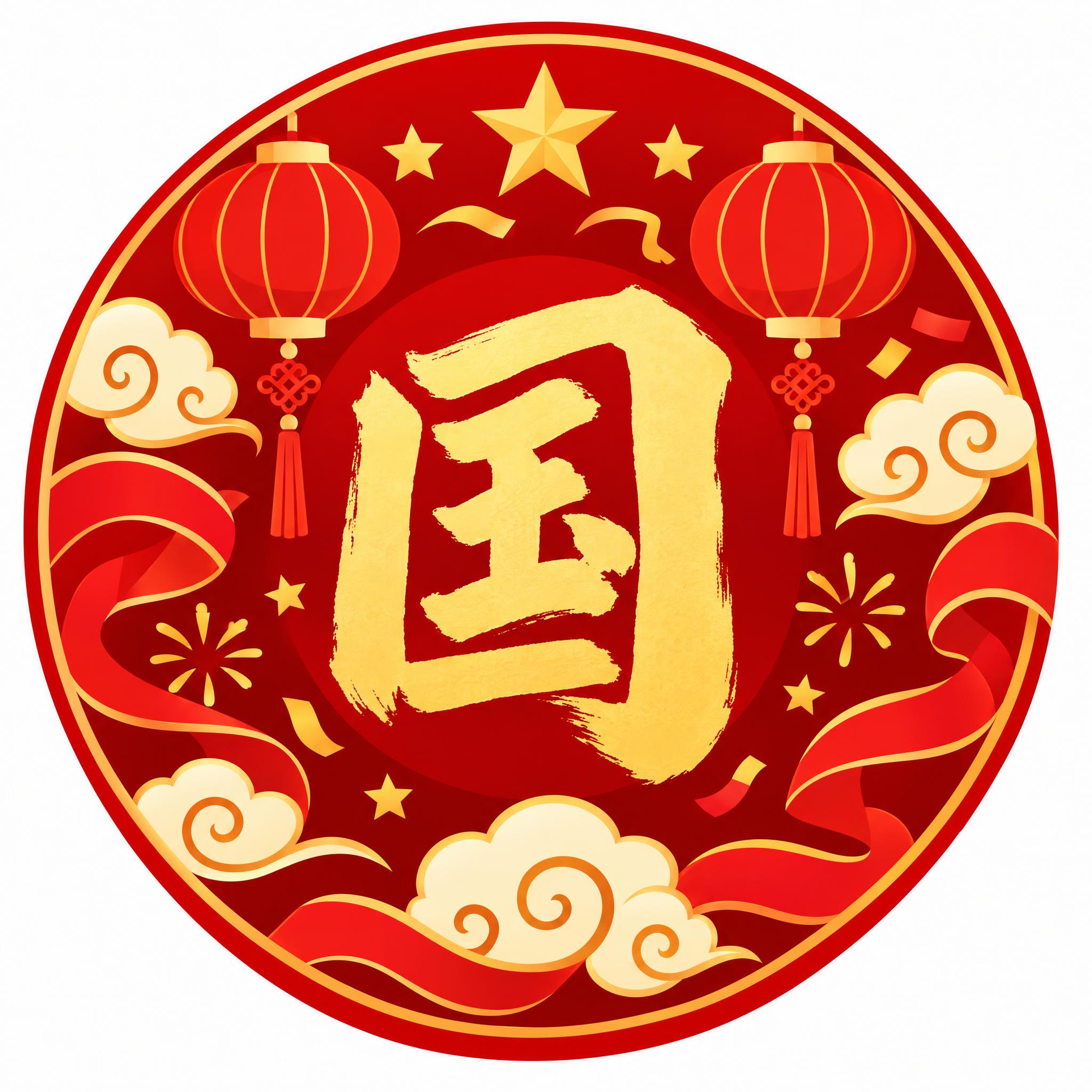 商城节日小图标设计，红色喜庆风格，画面中央是醒目的"国"字书法… - 图片创意预览