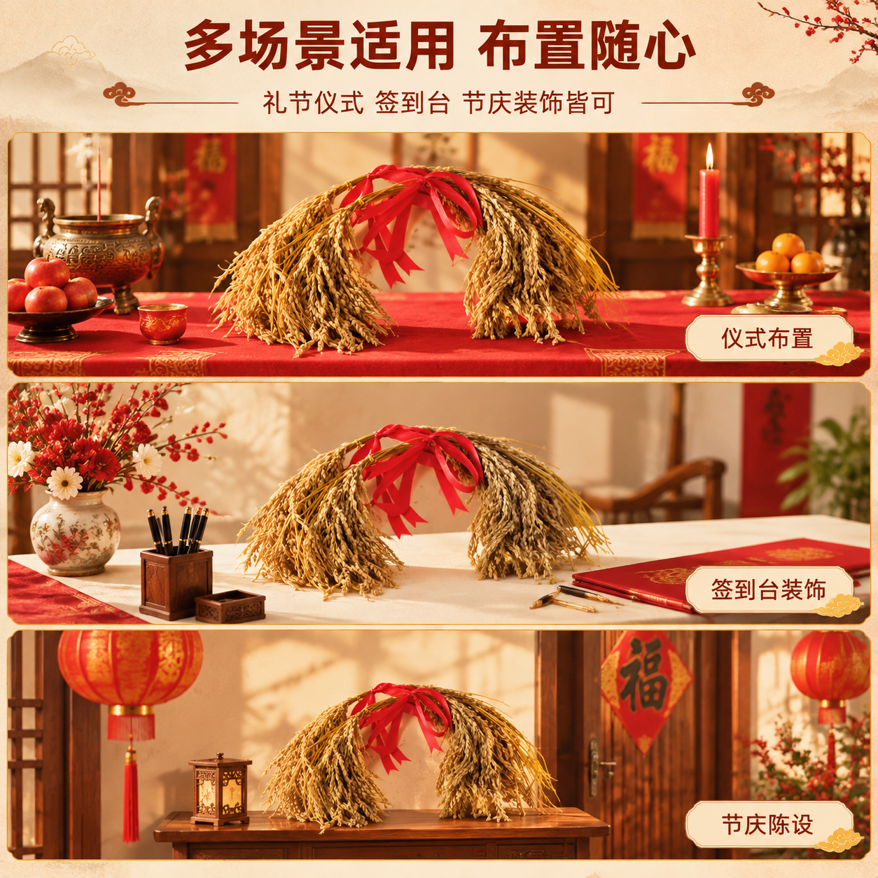 [商品] 使用【图1】稻穗捆红绳装饰摆件；保留干稻穗金黄色泽、… - 图片创意预览