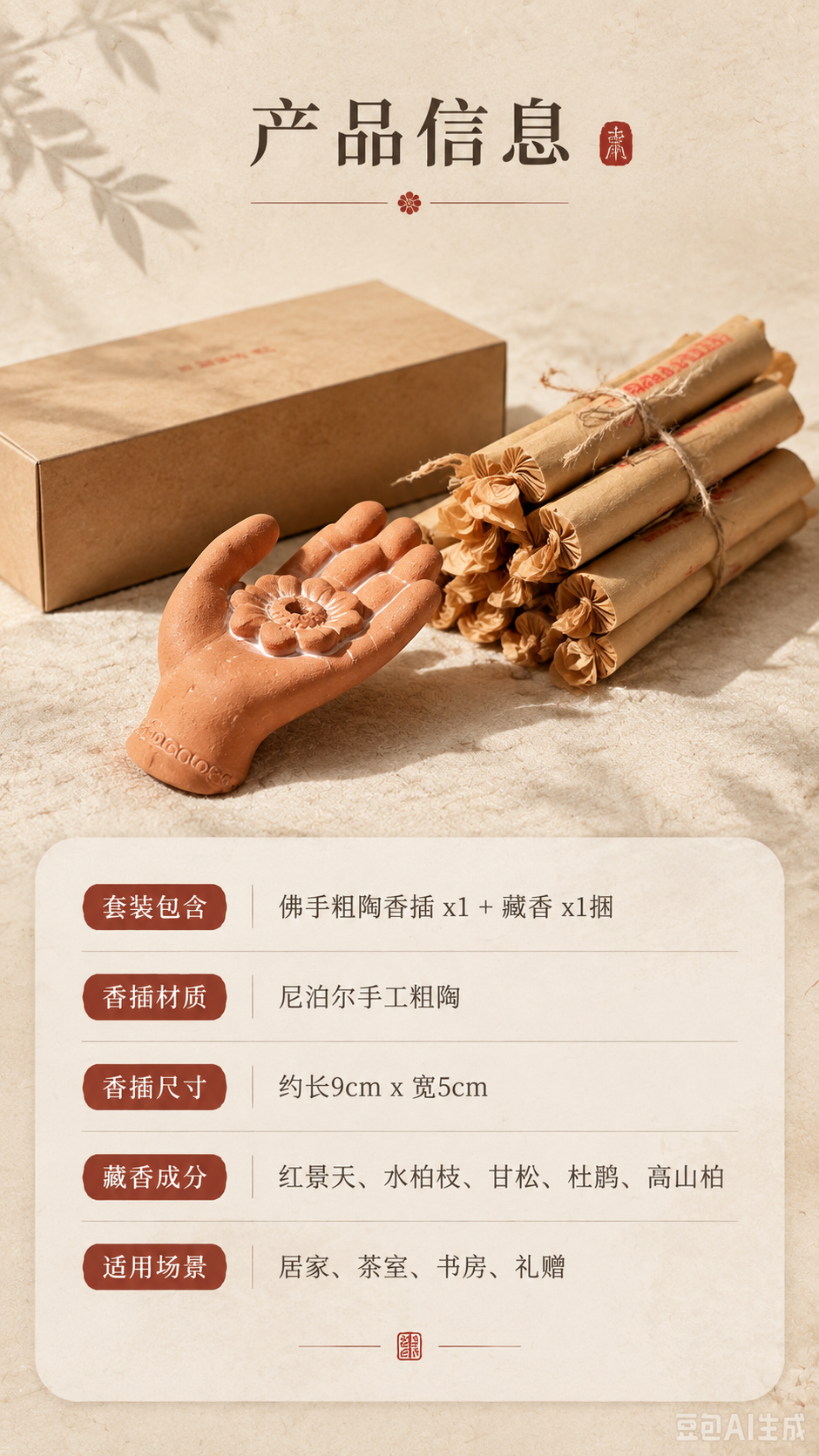[商品] 使用【图3】佛手粗陶香插与【图1】藏香筒；保留香插陶… - 图片创意预览