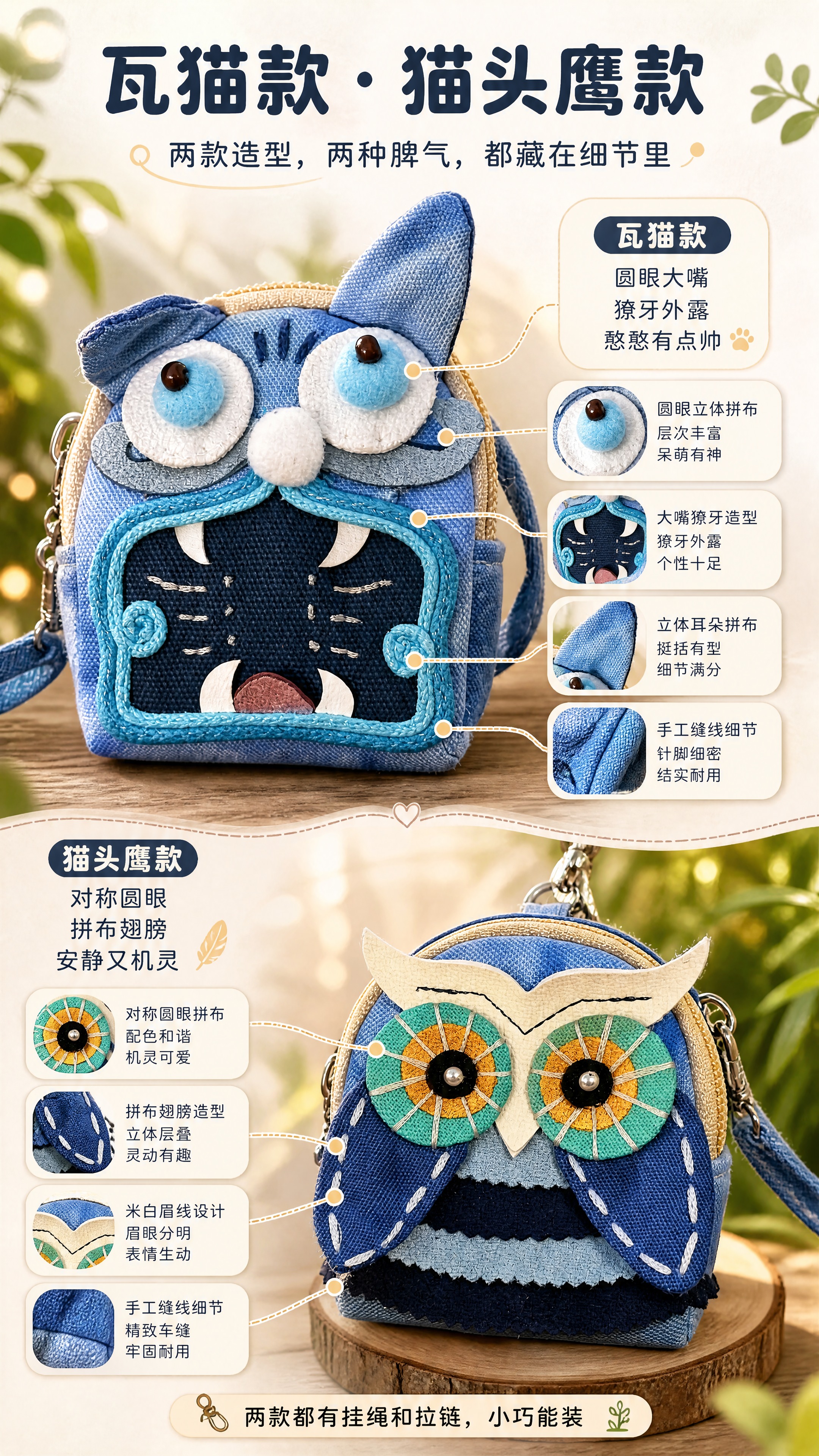 [商品] 使用【图5】瓦猫款与【图6】猫头鹰款云南扎染小布钥匙… - 图片创意预览