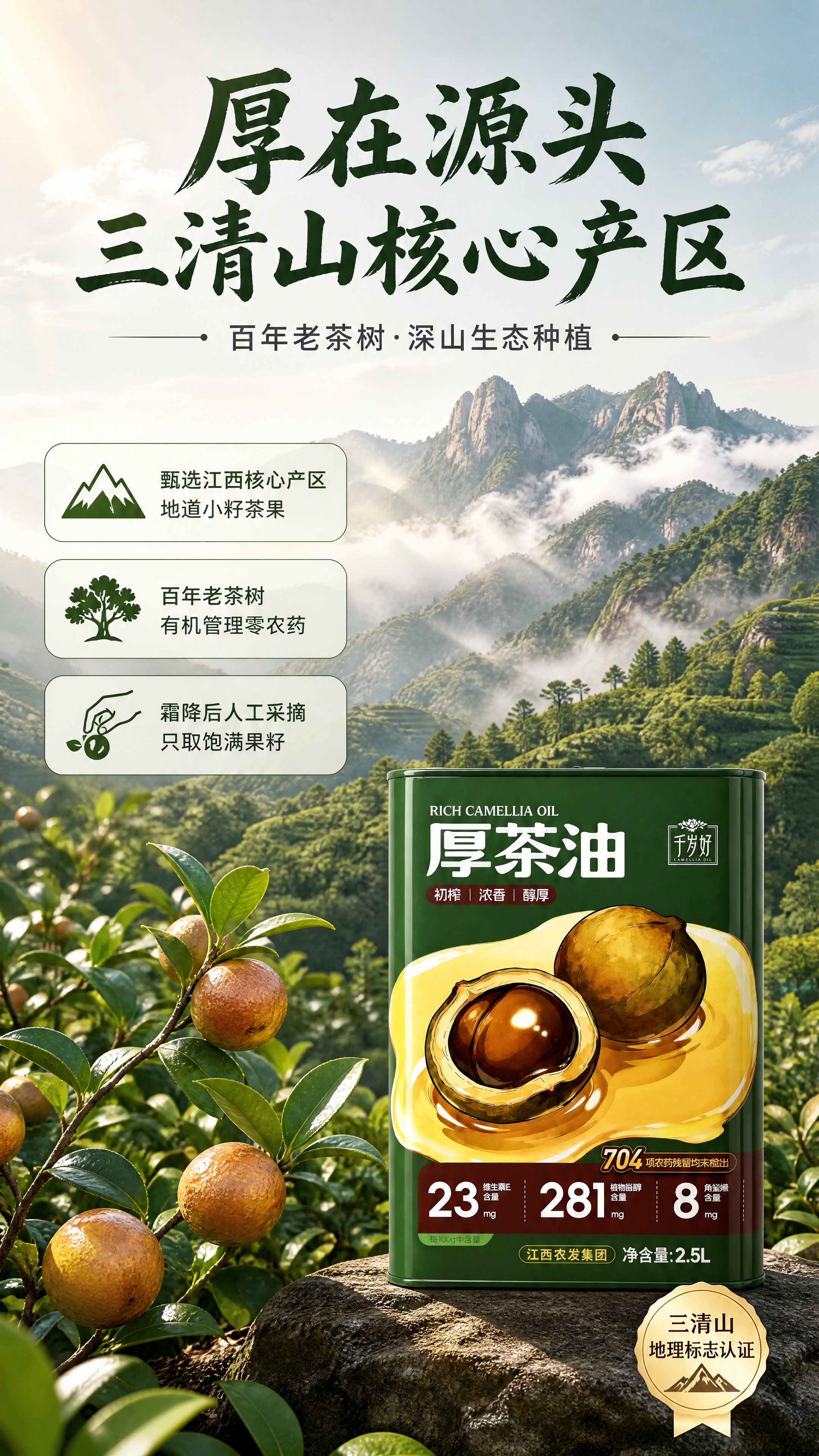 [商品] 使用【图1】千岁好厚茶油绿色铁罐包装；保留罐体深绿色… - 图片创意预览