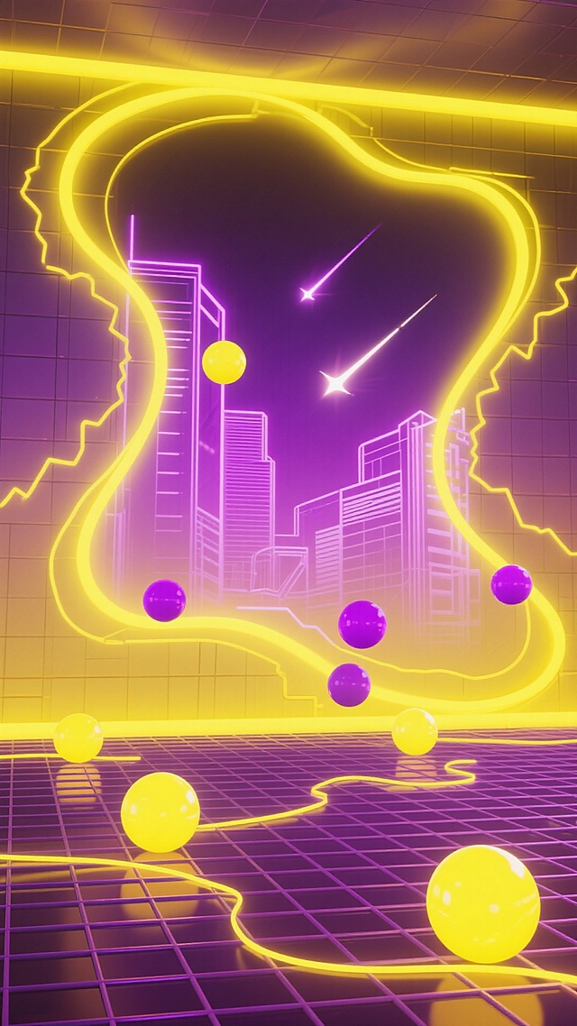 赛博朋克风未来城市，霓虹灯勾勒人脸轮廓，光影交错，球体悬浮，科技感十足。