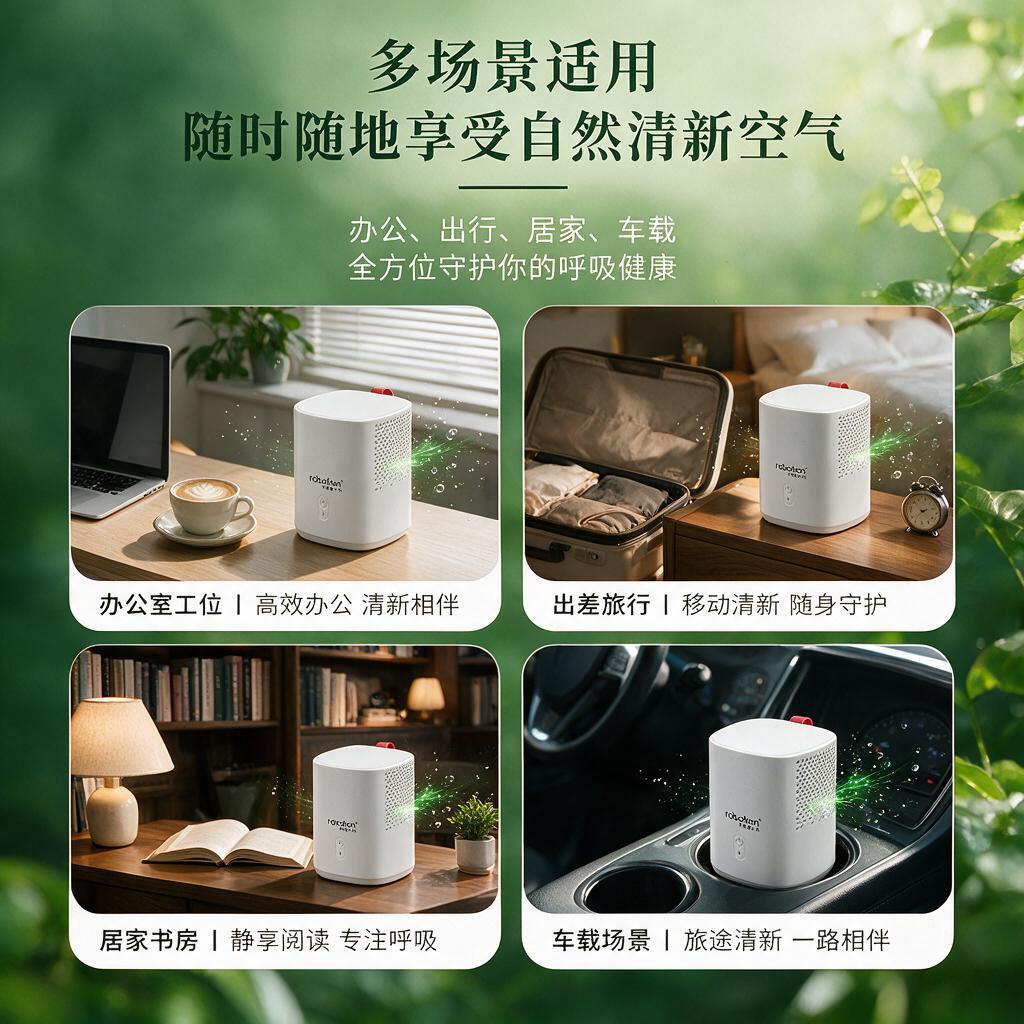 电商主图，多场景合并展示图，画面分为四个场景区块：左上是办公室… - 图片创意预览