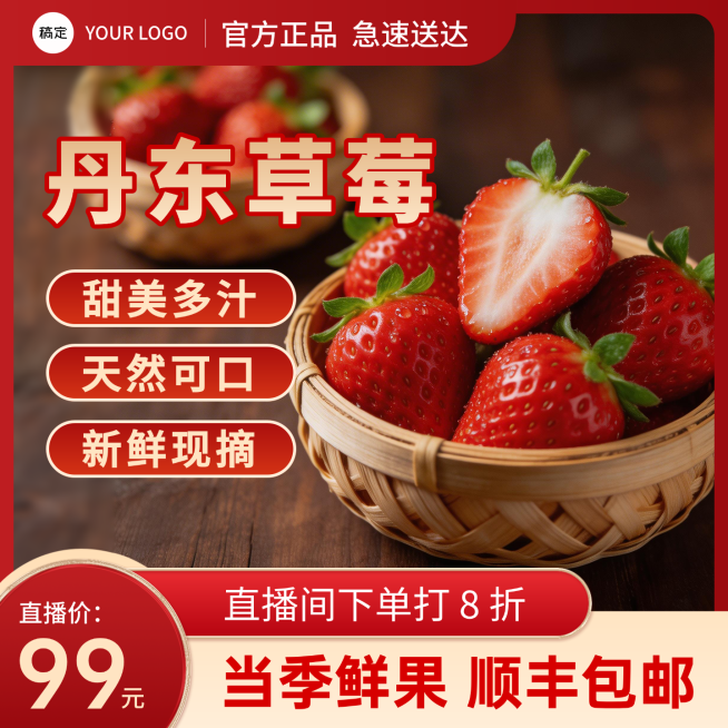 红色草莓电商主图设计预览效果