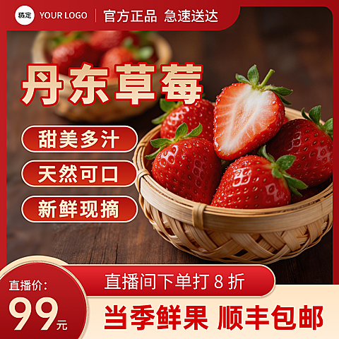 红色草莓电商主图设计