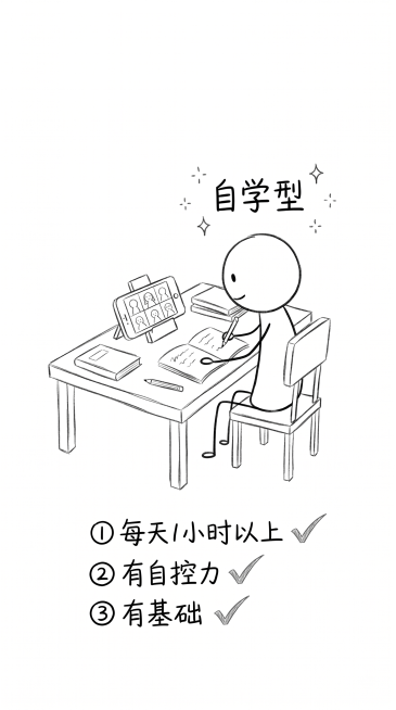 手绘涂鸦风格，极简简笔画，黑白线稿，随意铅笔线条，温馨日记漫画风格，干净白色背景，大量留白，纯线条艺术。9:16竖屏1080×1920尺寸，可爱火柴人坐在书桌前，桌面上摆放着书本、笔记本和显示网课画面预览效果