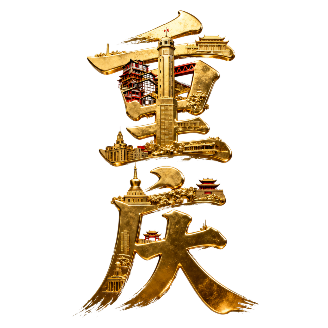 去除图片中的所有水印，保留原有的金色重庆字体和建筑设计内容，保持背景为纯白色预览效果