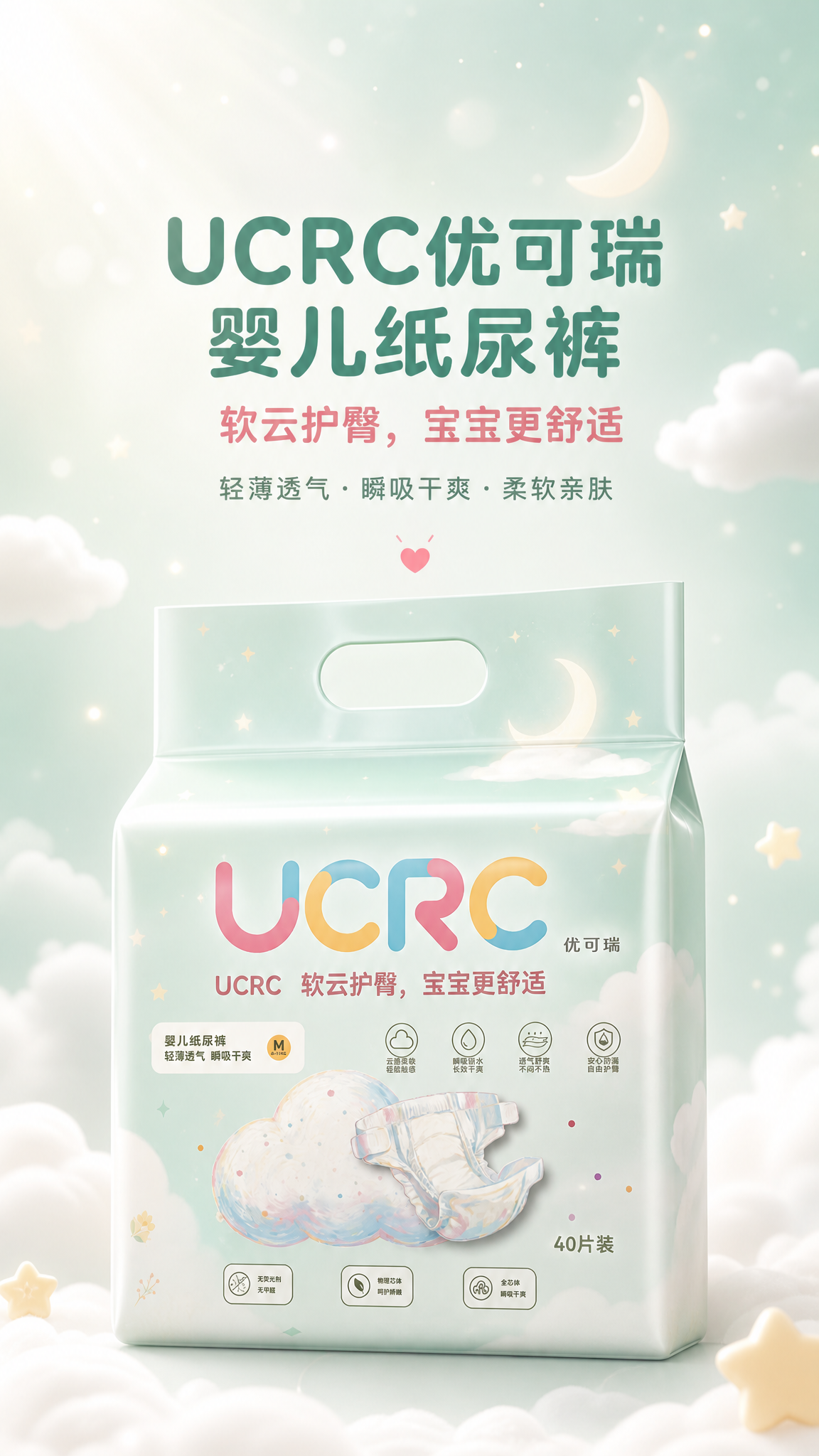 [商品] 使用【图1】UCRC优可瑞婴儿纸尿裤外包装；保留浅薄… - 图片创意预览
