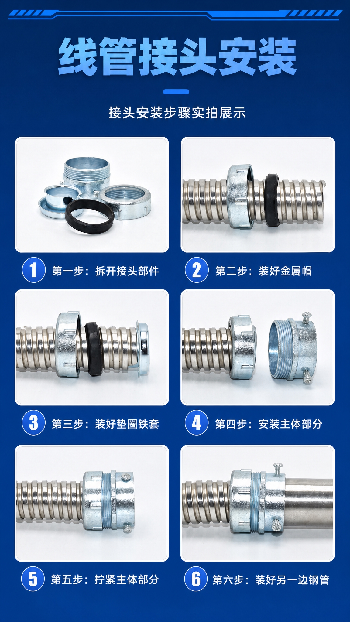 [商品] 使用【图6】线管接头安装步骤六宫格图；保留每一步中接… - 图片创意预览