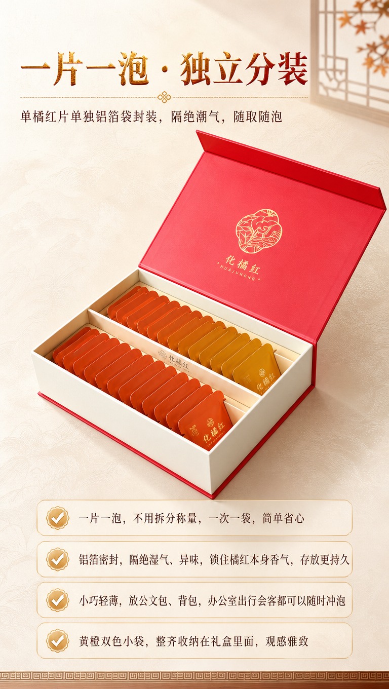 [商品] 使用【图6】打开的化橘红礼盒内排独立小袋图；保留红色… - 图片创意预览