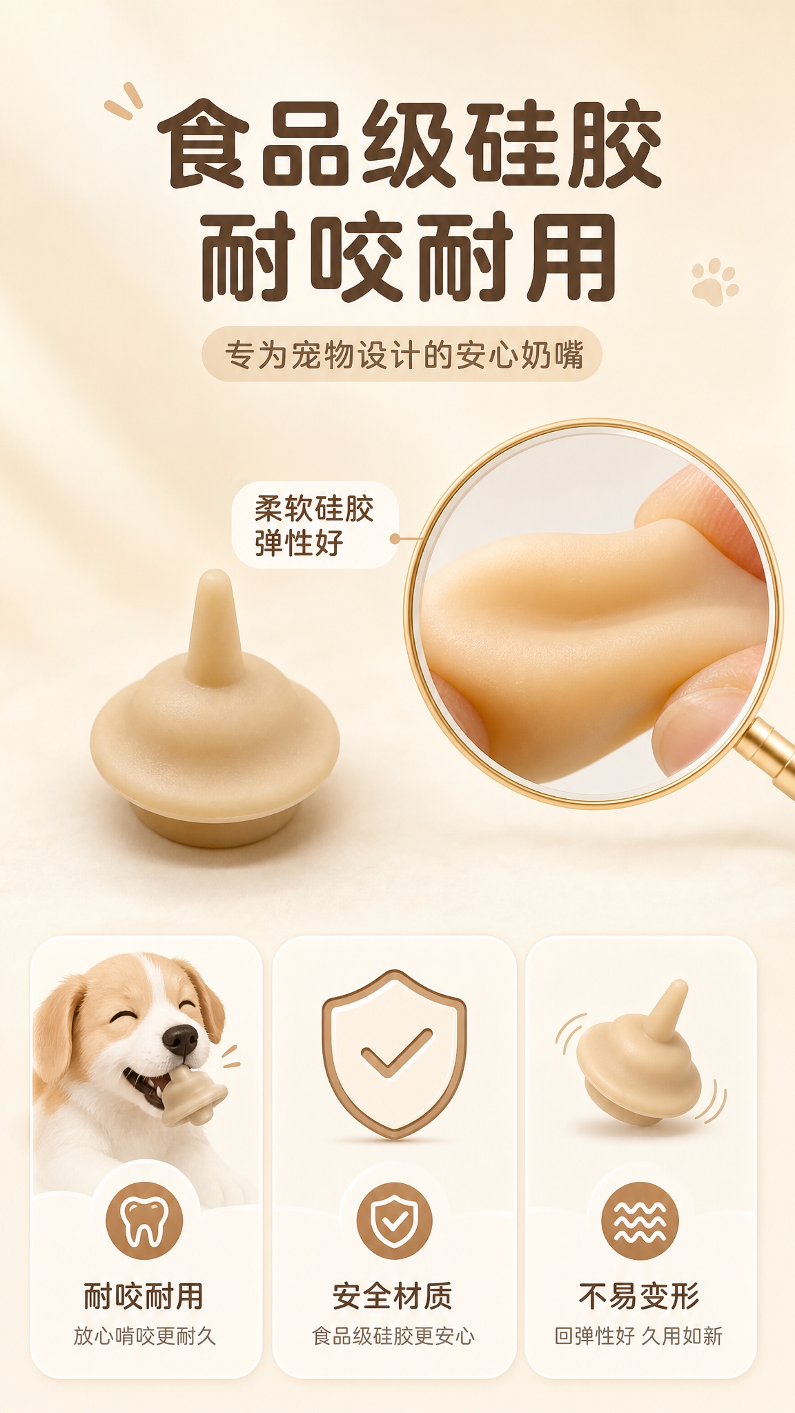 [详情图-4] 宠物硅胶奶嘴详情页，核心任务是展示耐咬+硅胶材… - 图片创意预览