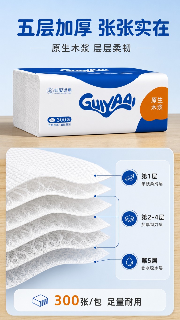 [商品] 使用【图2】GUIYAAI 原生木浆抽纸侧面展示图；… - 图片创意预览