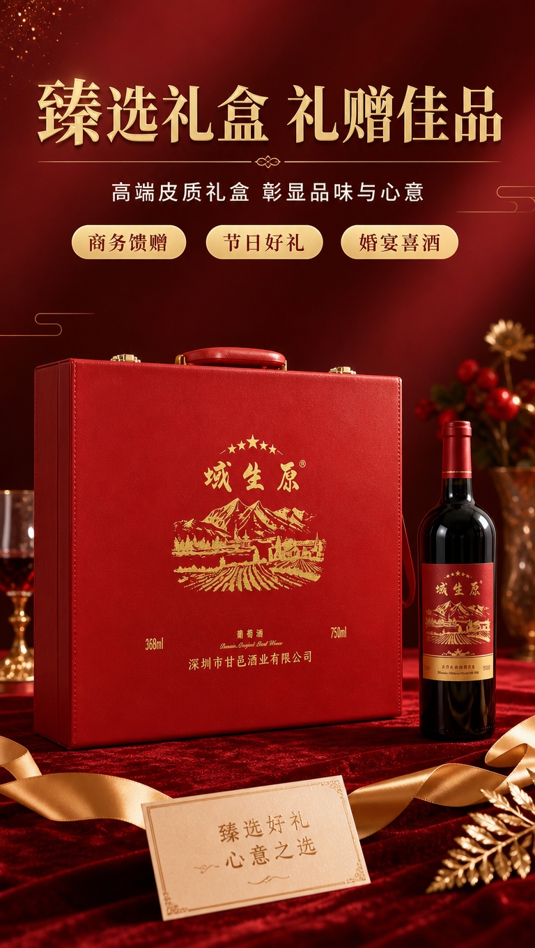 [商品] 使用【图8】域生原红色礼盒装与单瓶红酒图；保留红色皮… - 图片创意预览