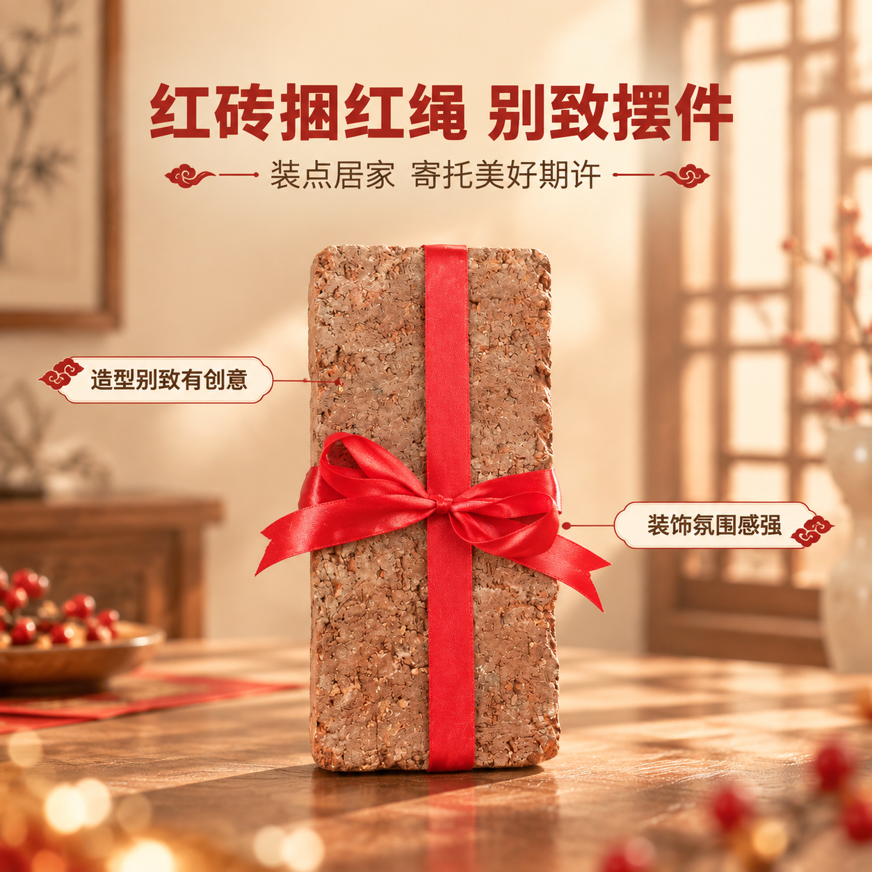 [商品] 使用【图1】红砖捆红绳摆件；保留红砖粗糙肌理、红绳十… - 图片创意预览