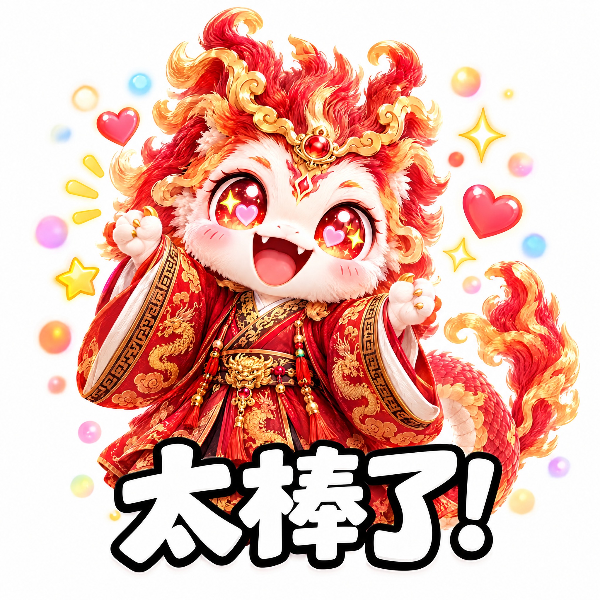 参考图1的表情包风格，Q版可爱的火龙神兽表情包，纯白色背景。红… - 图片创意预览