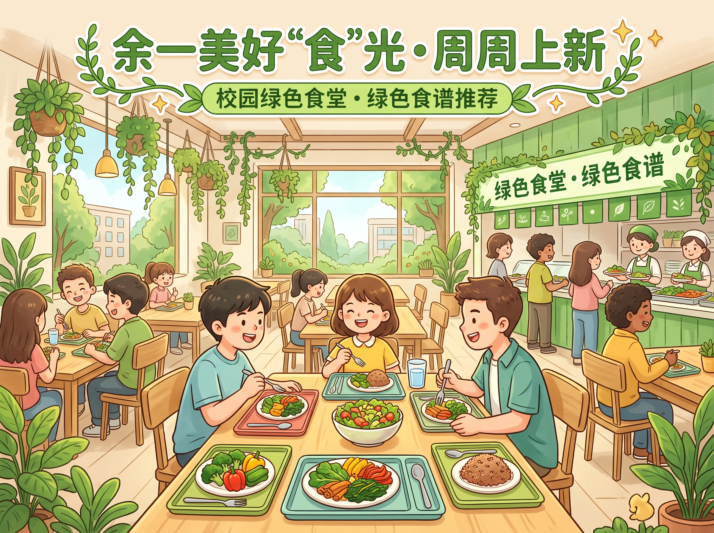 余一美好“食”光•周周上新 校园绿色食堂绿色食谱动画配图，清新… - 图片创意预览