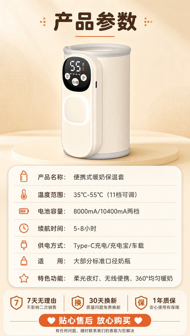 [商品] 使用【图1】米白色无线暖奶保温套；保留圆柱形筒状结构… - 图片创意预览