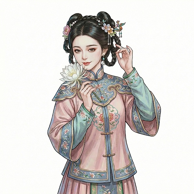 人物的五官和表情贴近女明星范冰冰，手里拿着的花变成昙花