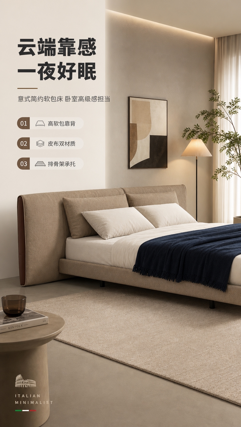 [商品] 使用【图1】意式简约布艺软包床；保留床头高软包双模块… - 图片创意预览