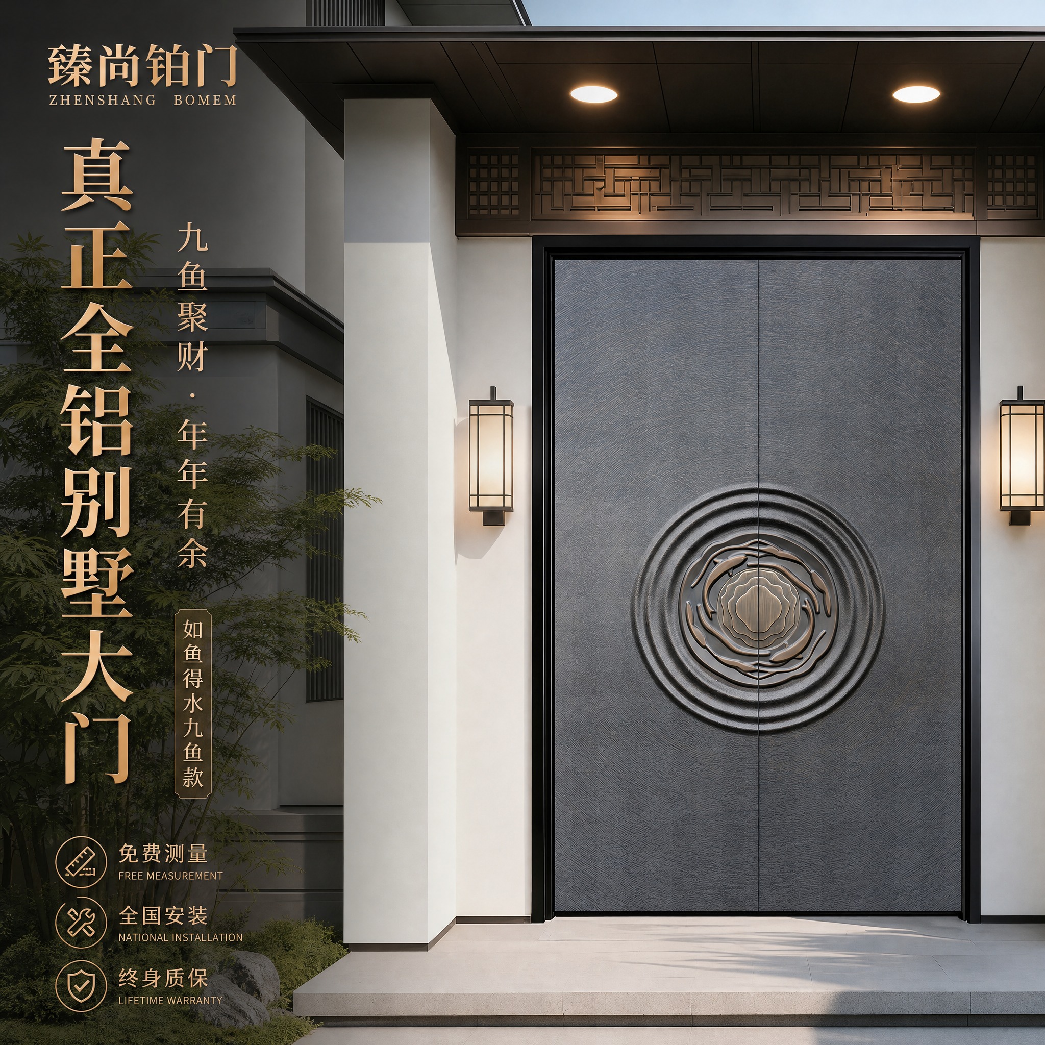 [主图-1] 臻尚铂门 如鱼得水九鱼款全铝别墅大门 品牌成交首… - 图片创意预览