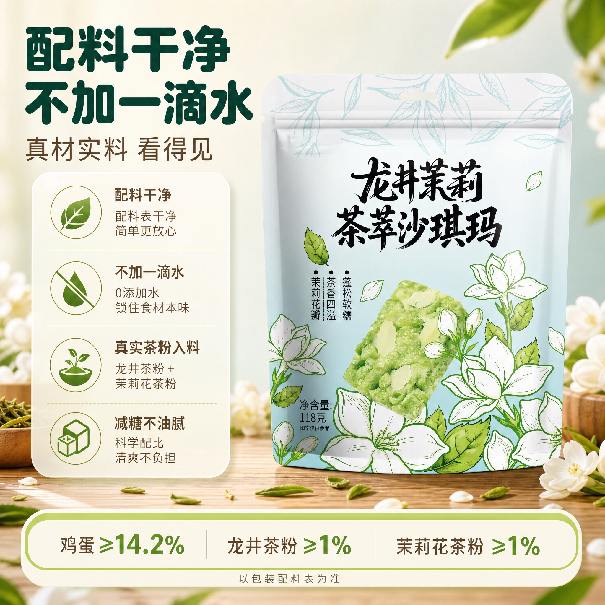 [主图-2] 卖点信任图：配料干净、不加一滴水、真实茶粉入料，… - 图片创意预览
