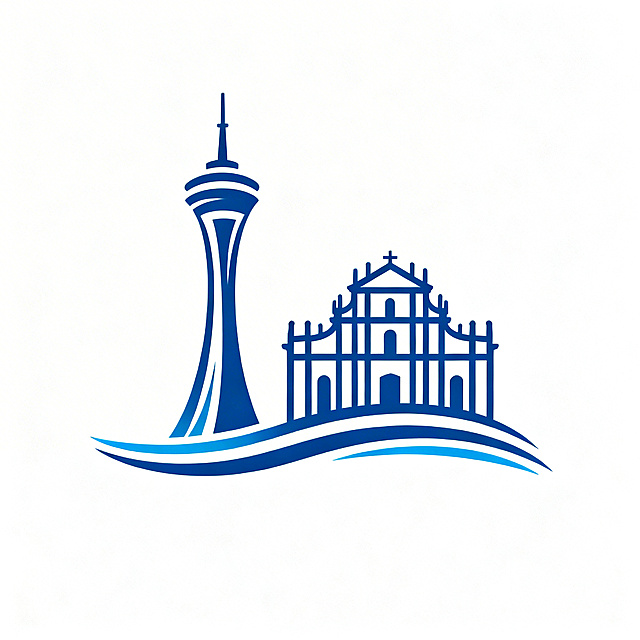 设计一款澳门城市旅游logo，包含澳门旅游塔和大三巴牌坊两个标志性建筑，整体风格简洁现代，适合作为品牌标识使用，配色协调，辨识度高，线条流畅