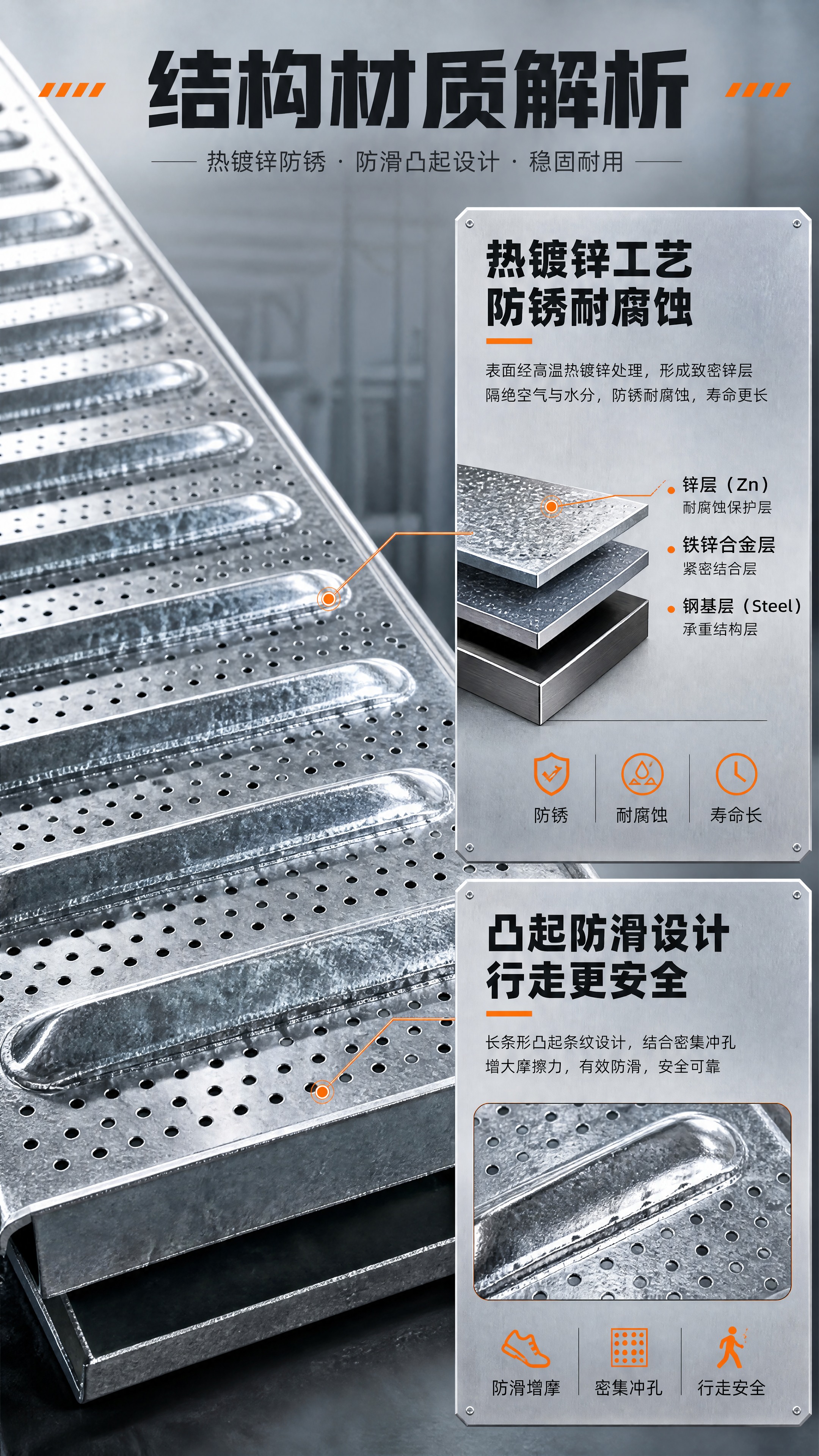 [商品] 使用【图1】镀锌防滑钢格板；保留银色镀锌材质、长条形… - 图片创意预览
