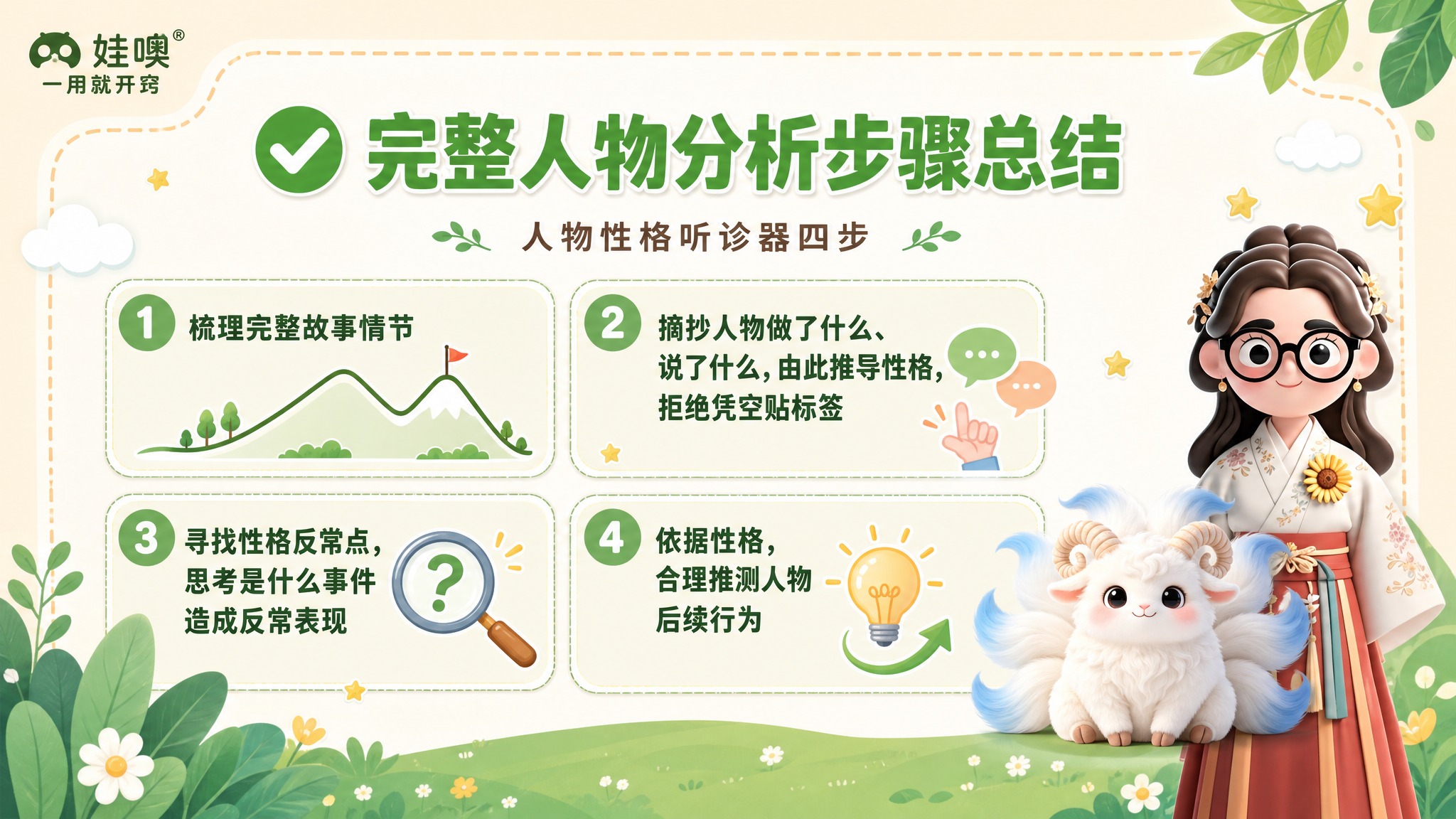 A4横版儿童教育PPT页面，清新杏色和绿色可爱风格，浅杏色背景… - 图片创意预览