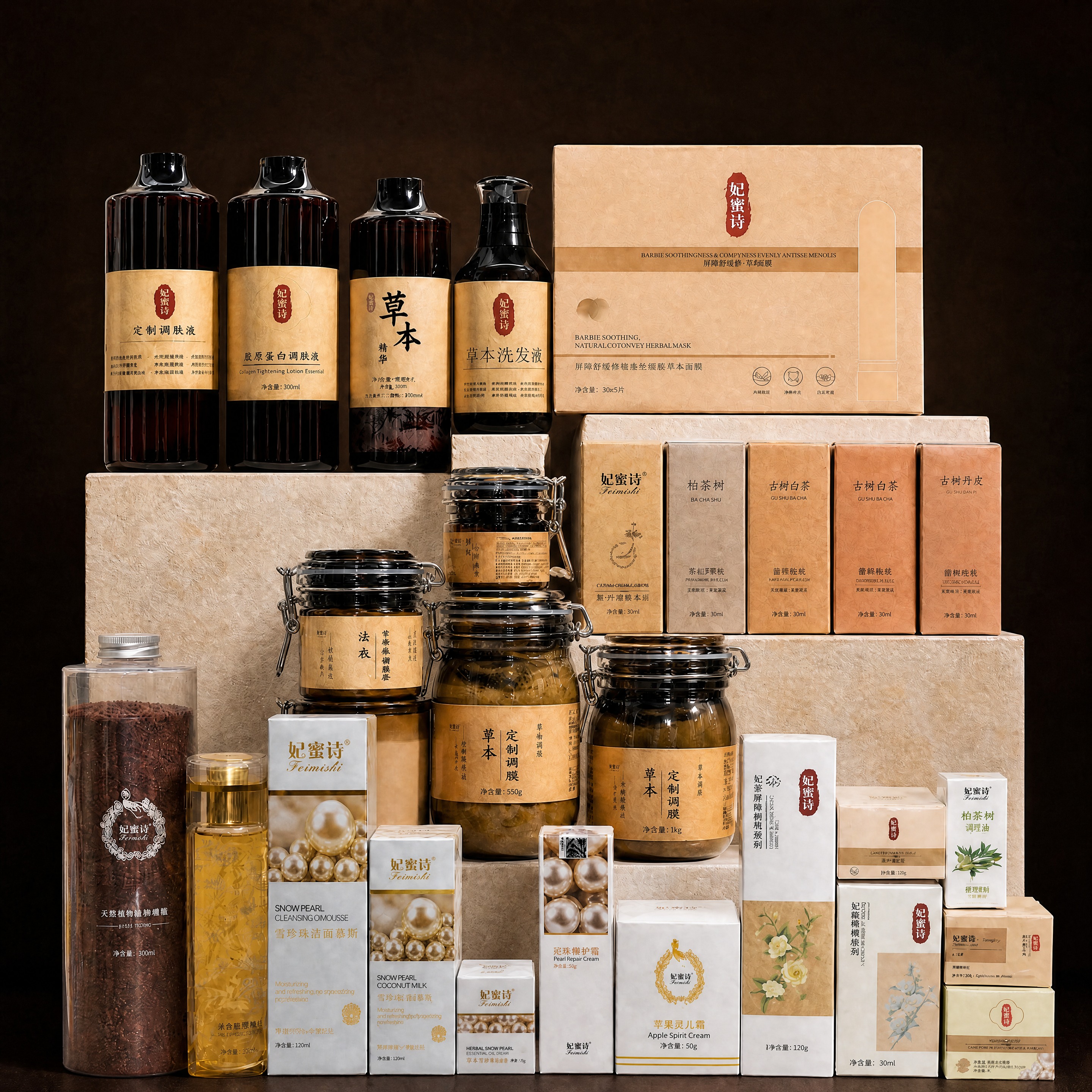 将第二张图中的两个妃蜜诗草本雪珍珠精油膏产品包装盒（5g体验装… - 图片创意预览