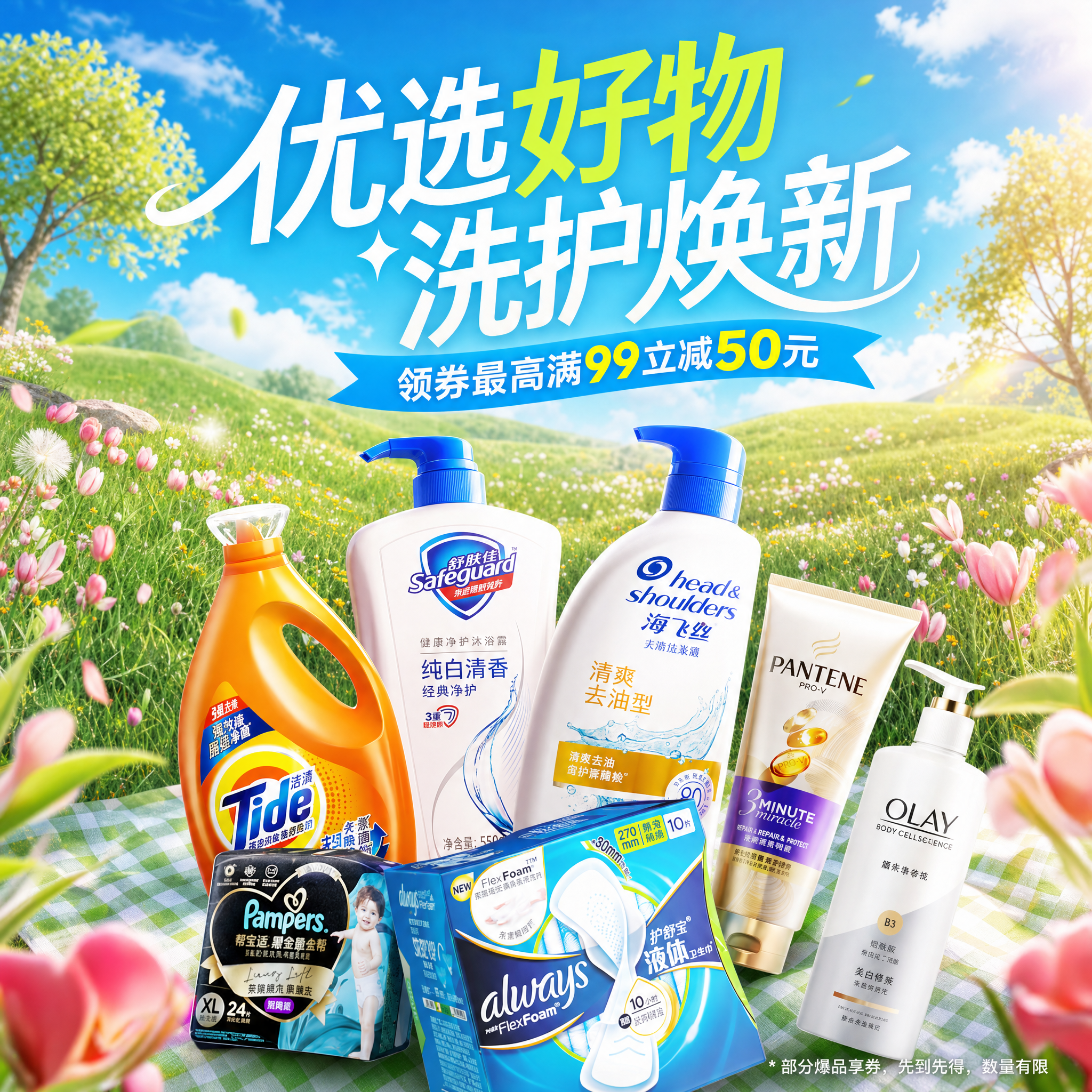 参考图片风格重新生成，保留原商品摆放，大标题改为"优选好物 洗… - 图片创意预览
