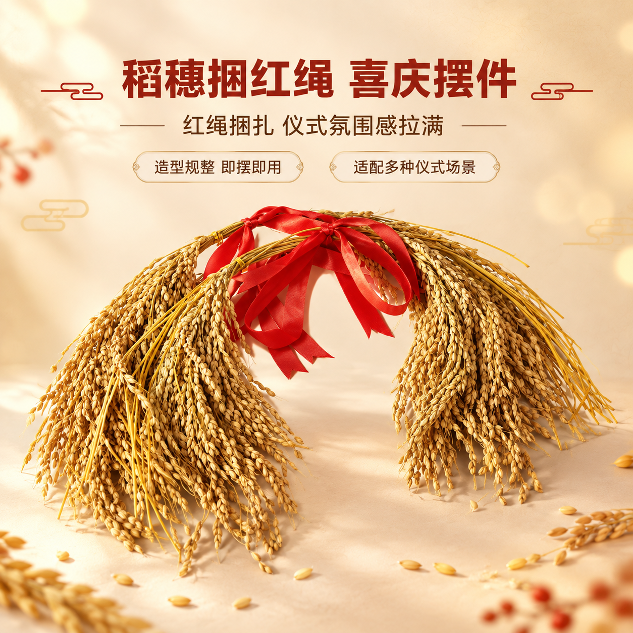 [商品] 使用【图1】稻穗捆红绳装饰摆件；保留干稻穗金黄色泽、… - 图片创意预览