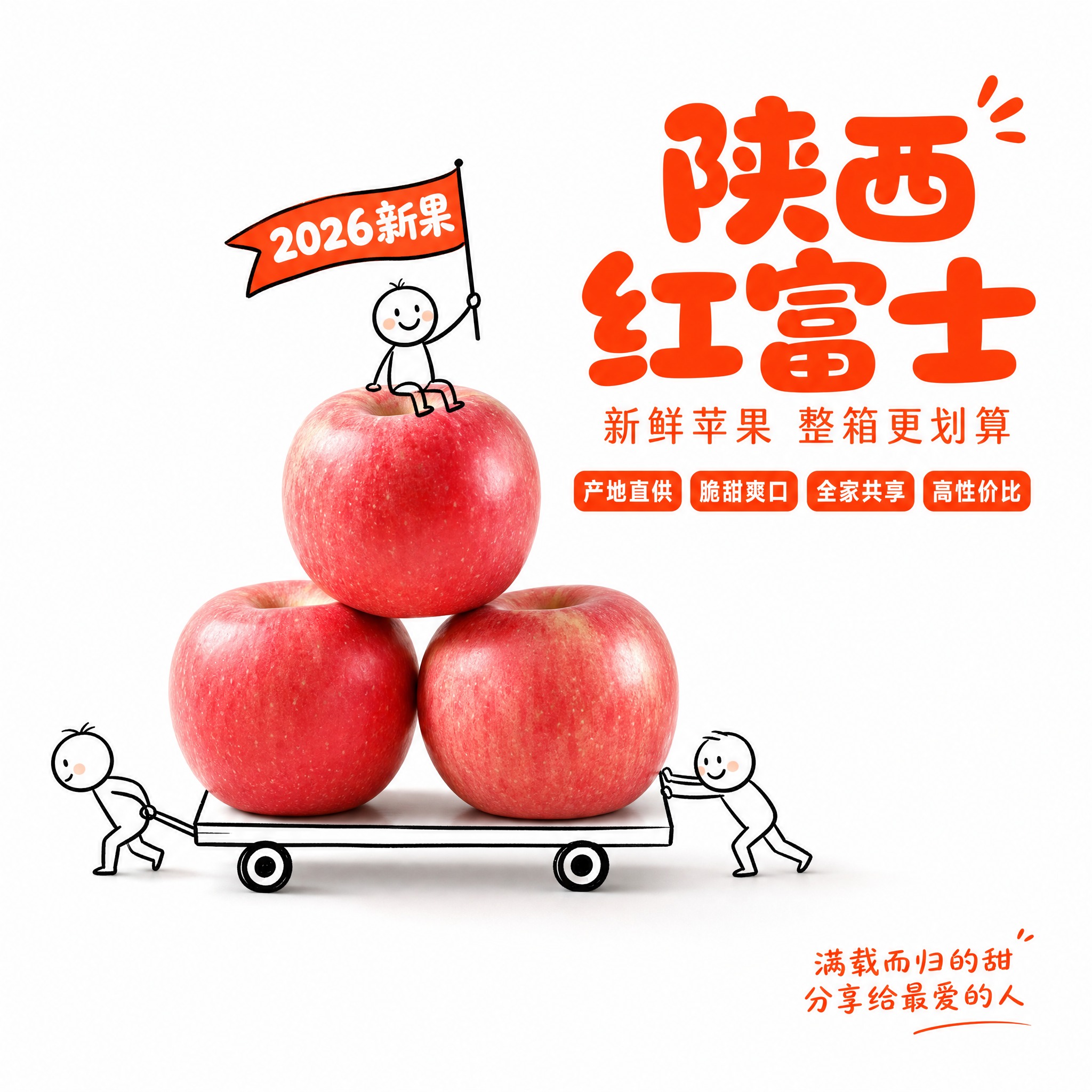 [主图-3] 整箱家庭分享场景，主打分量足更划算，陕西红富士苹… - 图片创意预览
