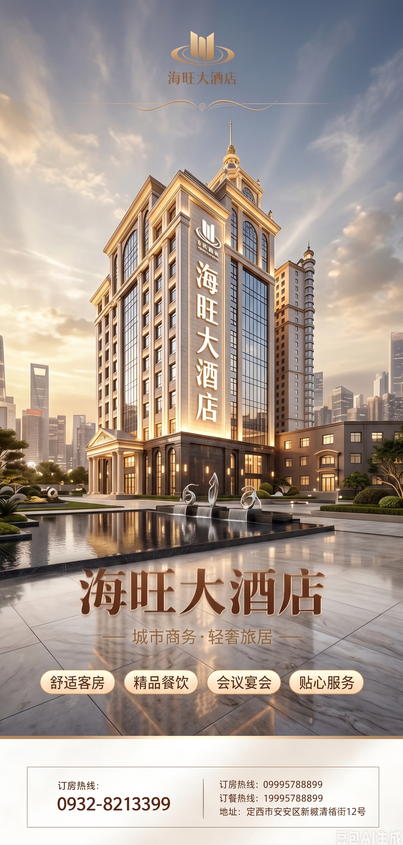 基于参考图进行画面丰富优化，打造高端酒店质感：1. 建筑外观升… - 图片创意预览
