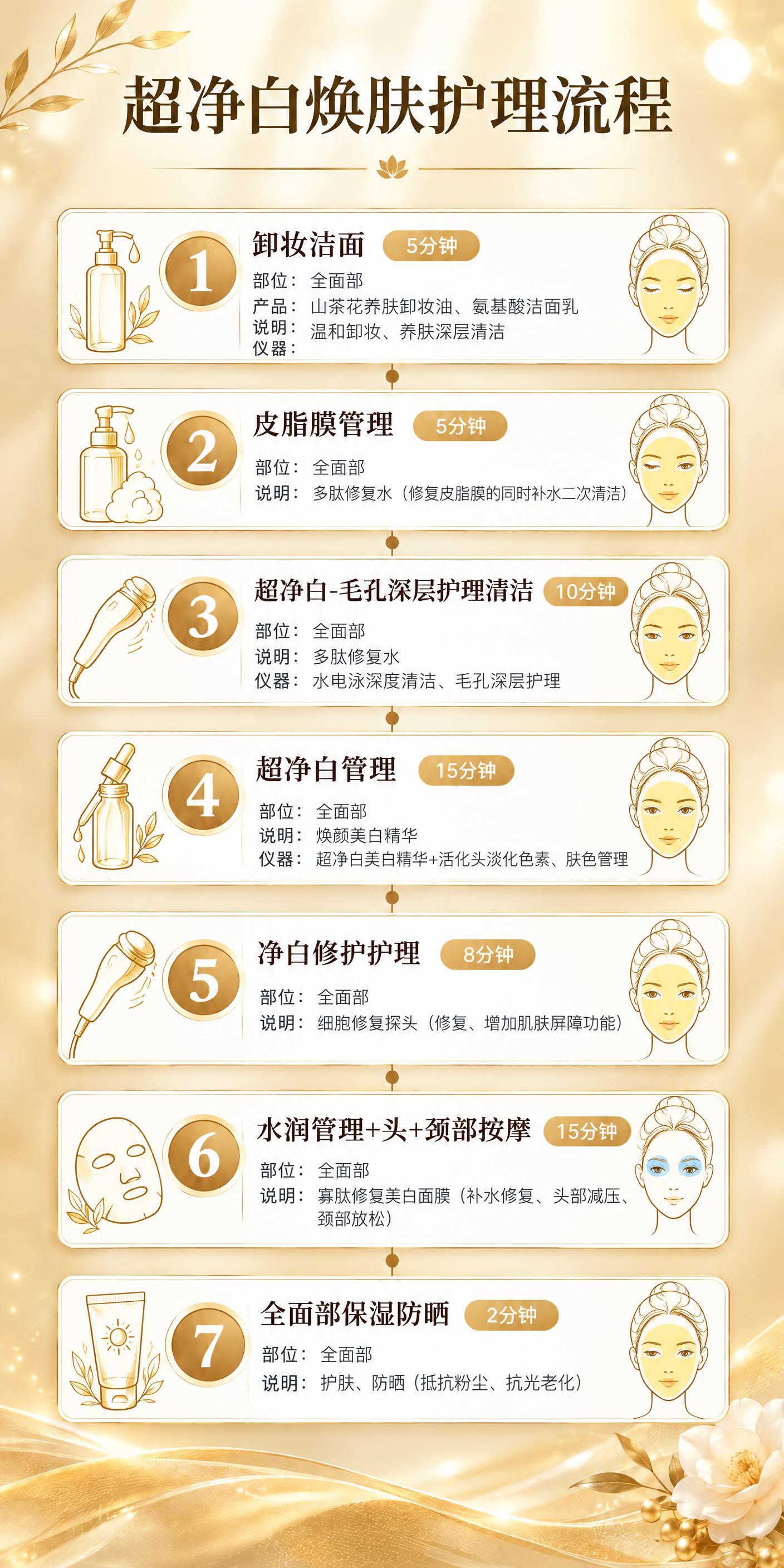 在保持原图完全相同的标题、7 个步骤名称、序号、时长标签和说明… - 图片创意预览