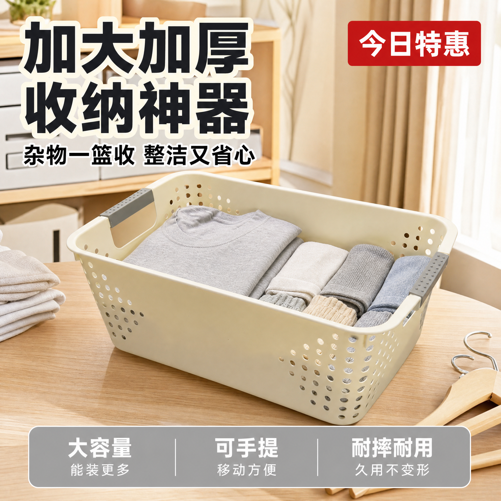 [主图-1] 收纳盒整洁空间英雄首图，拼多多风格大字直白性价比… - 图片创意预览