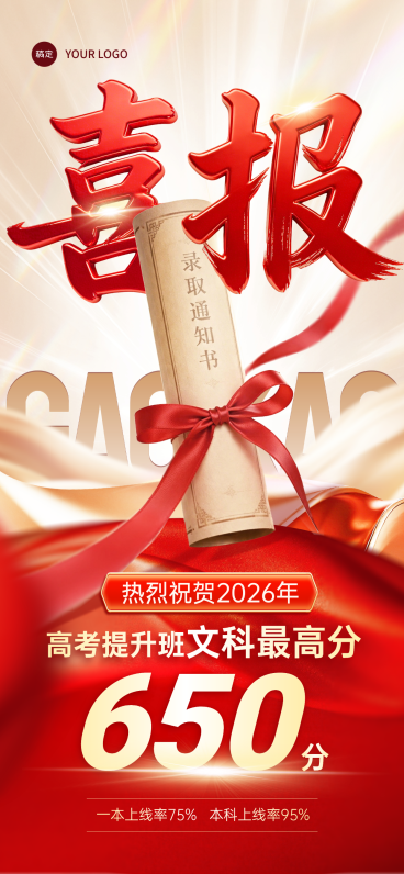 高考录取喜报宣传红色喜庆感全屏竖版海报预览效果