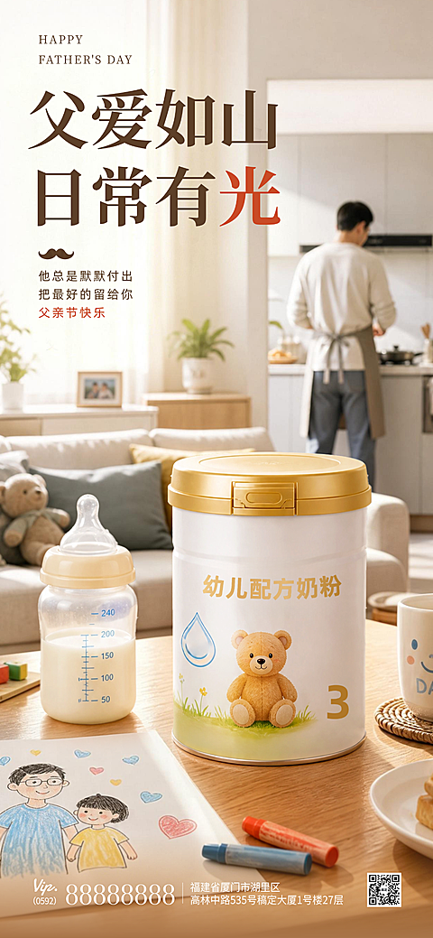 父亲节配方奶粉产品营销宣传活动实景风全屏竖版海报