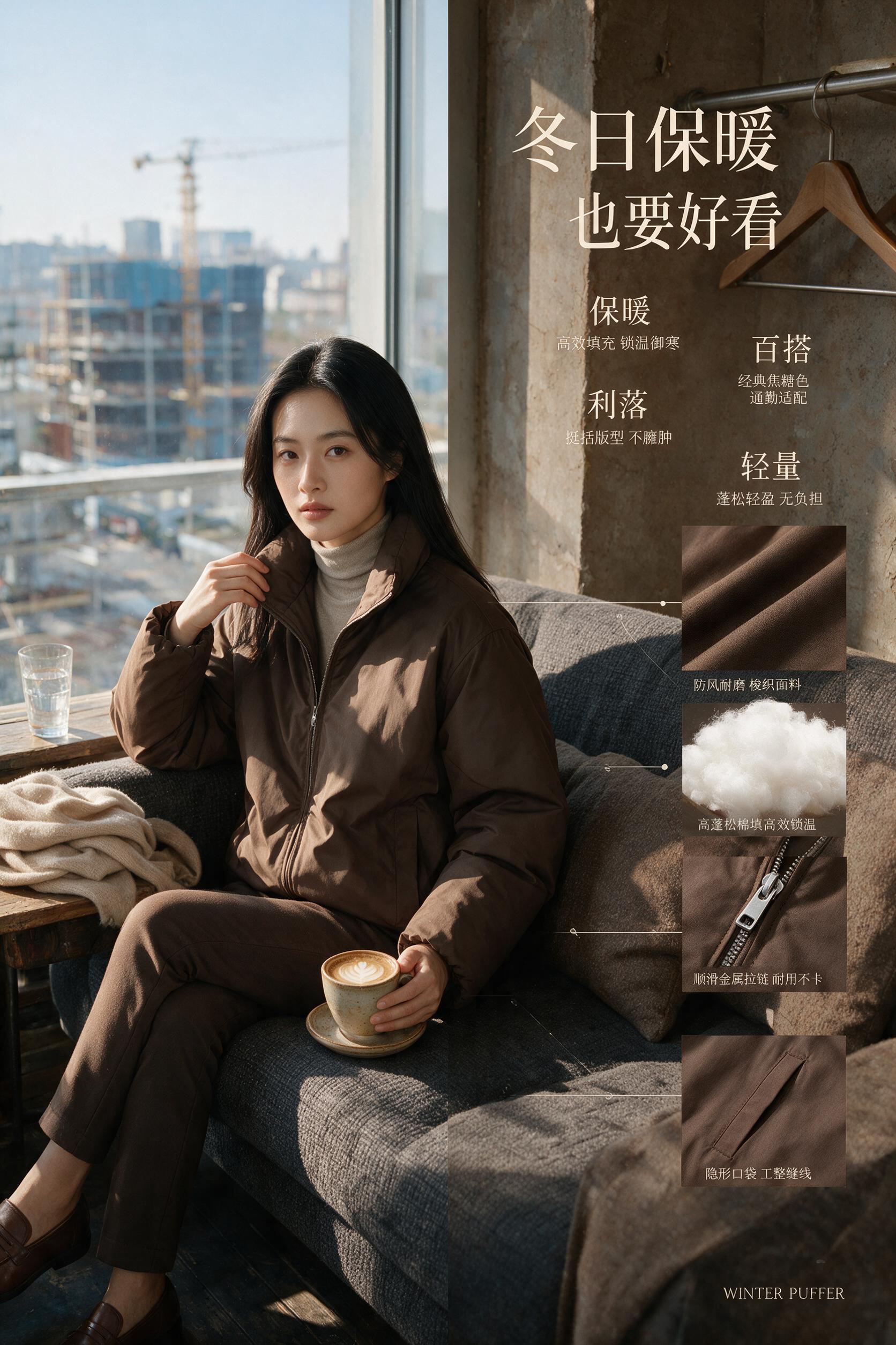 设计理念页。女模特留乌黑顺滑长直发，妆容干净素雅，神情平静从容… - 图片创意预览