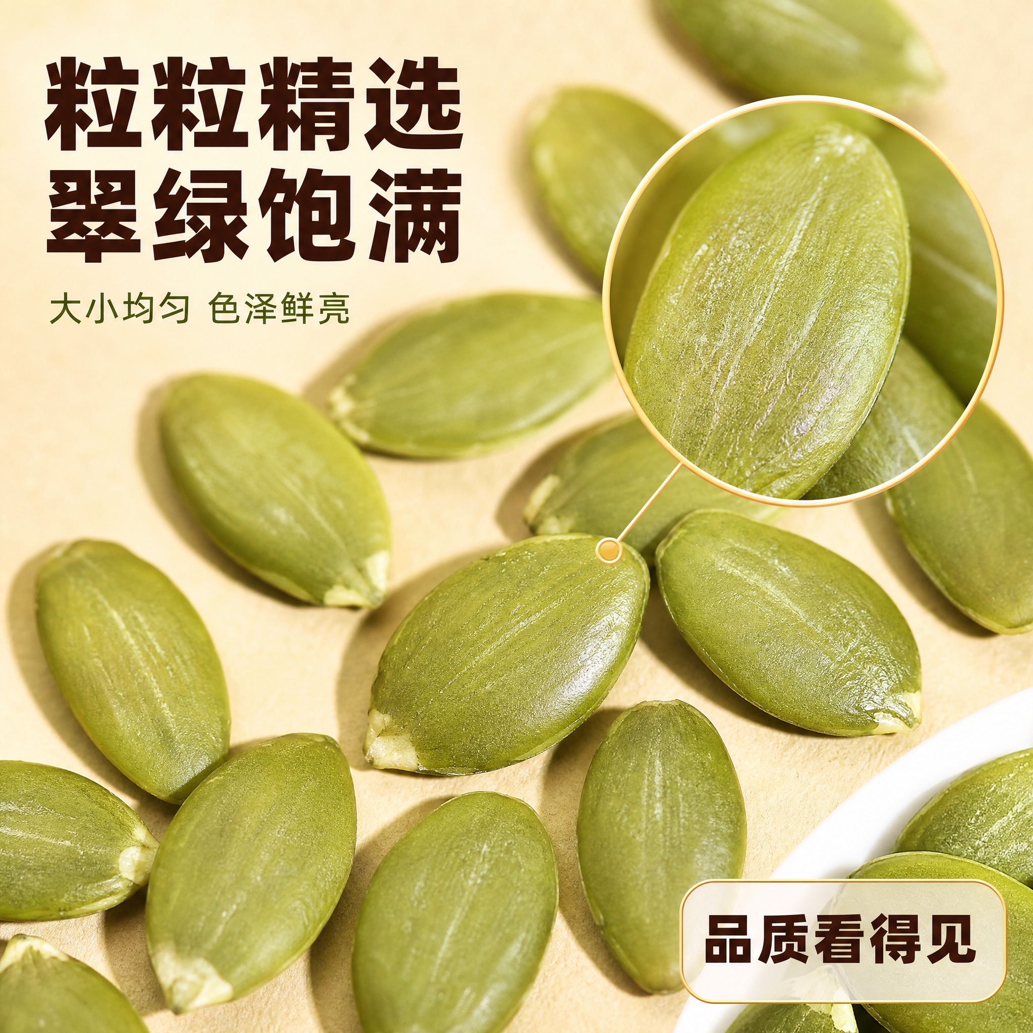 [主图-3] 主题：南瓜子仁微距品质特写。唯一任务：极致展示瓜… - 图片创意预览
