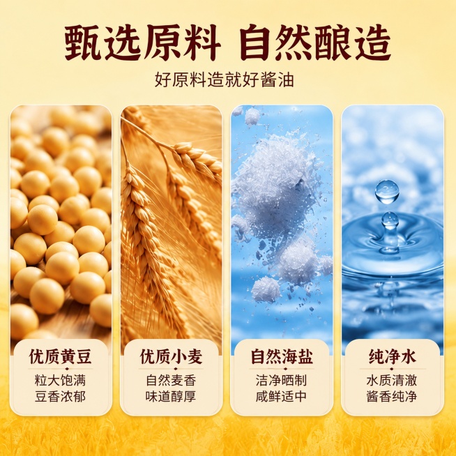 从原图右上角格子裁切出甄选原料自然酿造内容图，保持图片内容完整清晰，输出比例1:1正方形预览效果